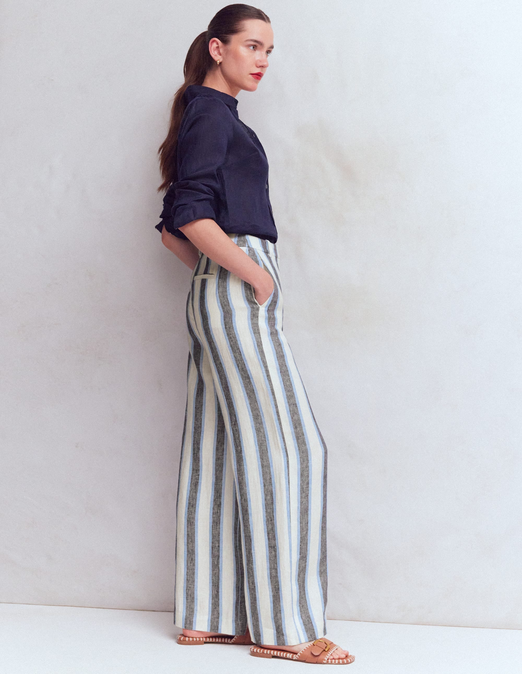 Belgravia Linen Trousers-Blue and White Stripe - Image 7