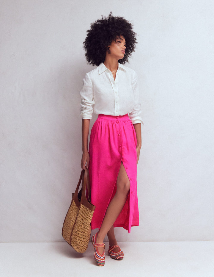 Emma Linen Maxi Skirt-Pink Peony