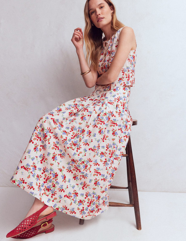 Valentina Linen Skirt-Ivory, Bloom Scatter