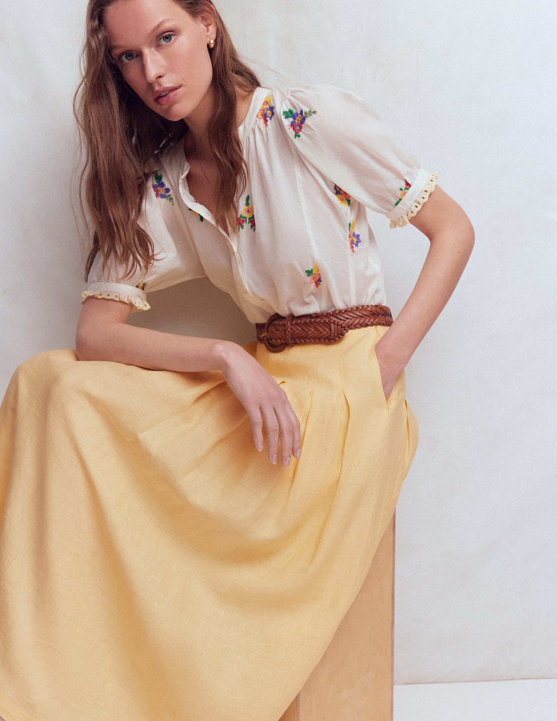 Valentina Linen Skirt-Buttercream-2