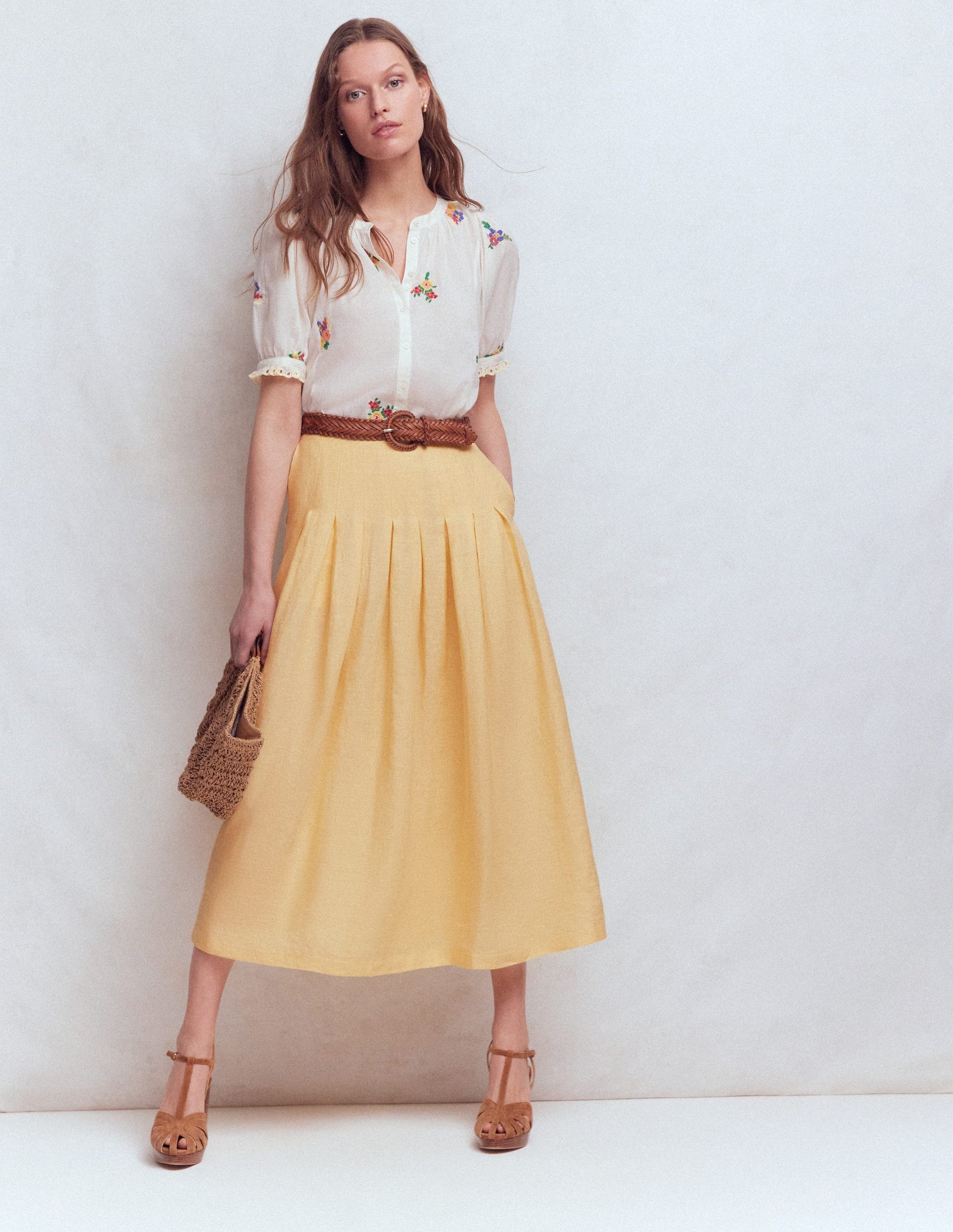 Valentina Linen Skirt-Buttercream-6