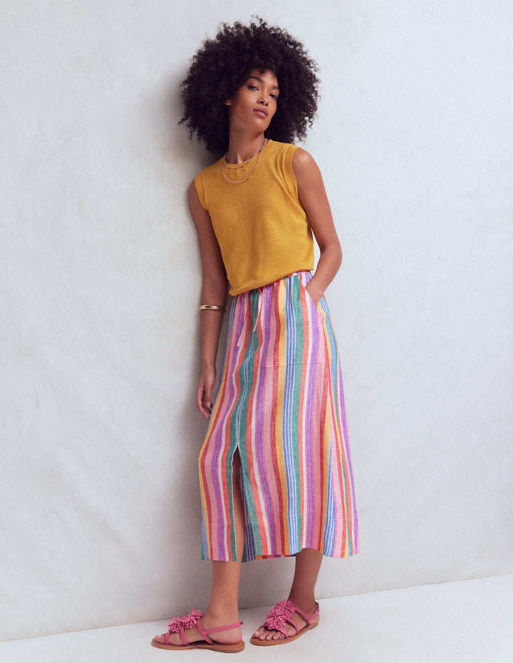 Layla Linen Skirt-Hot Varigated Multistripe