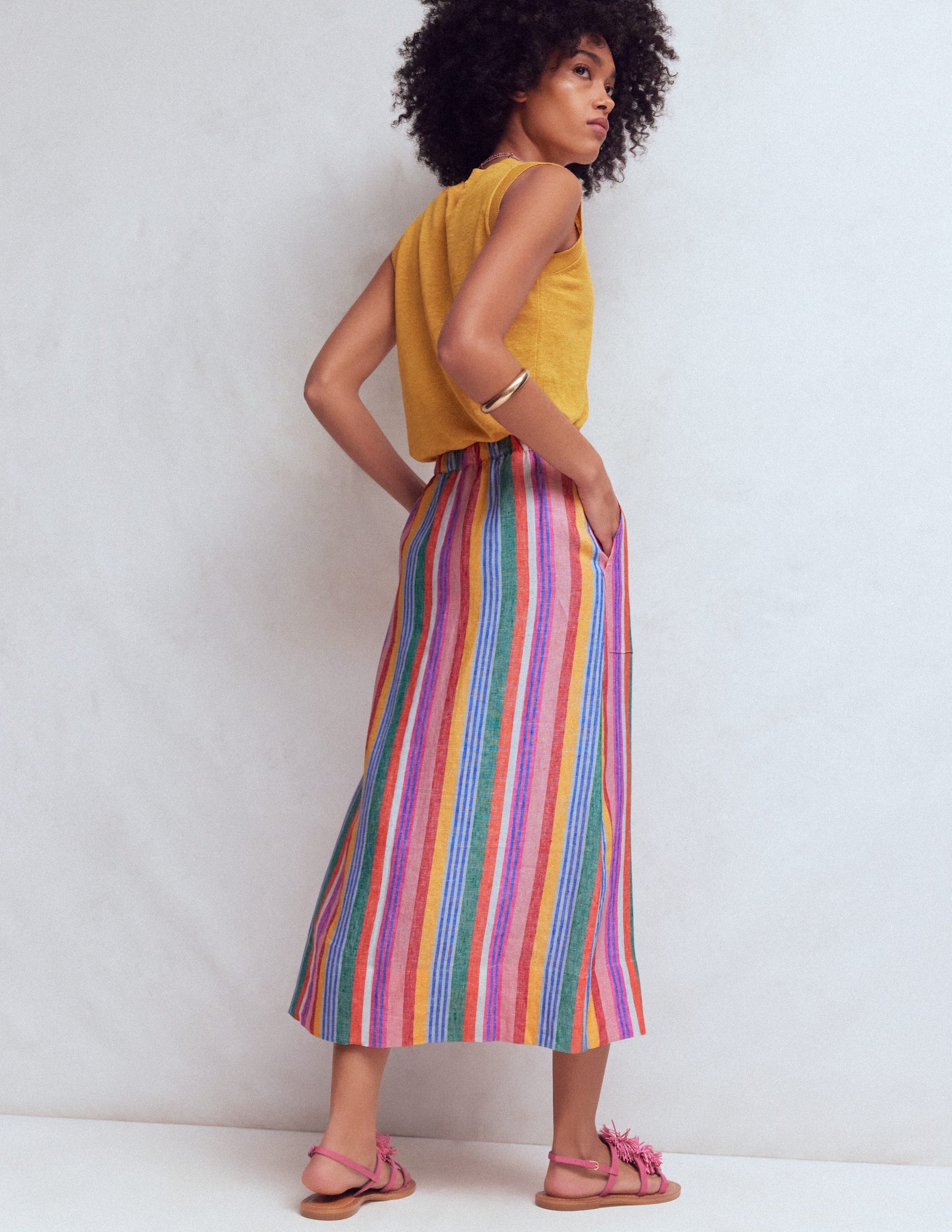 Layla Linen Skirt-Hot Varigated Multistripe-3