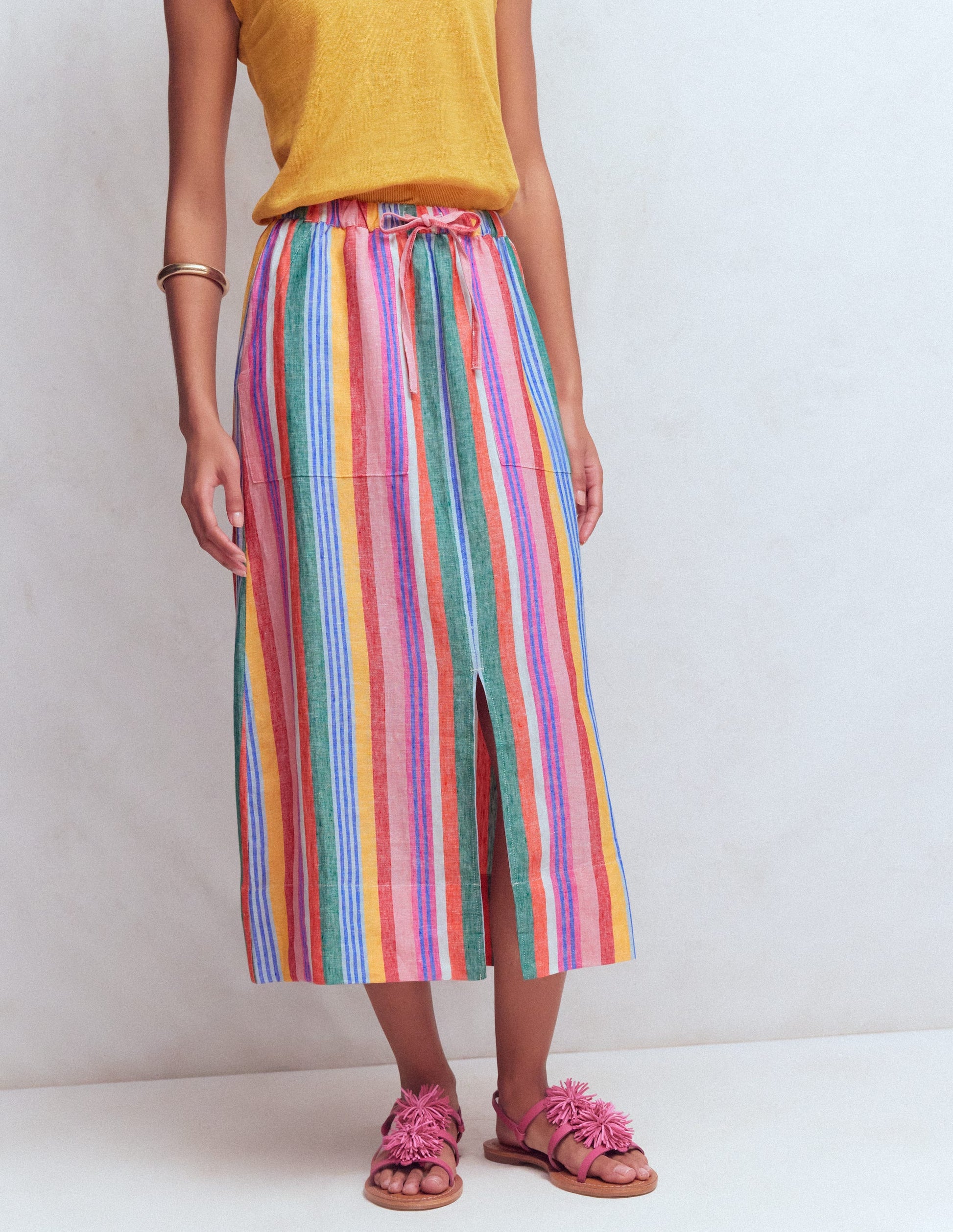 Layla Linen Skirt-Hot Varigated Multistripe-4