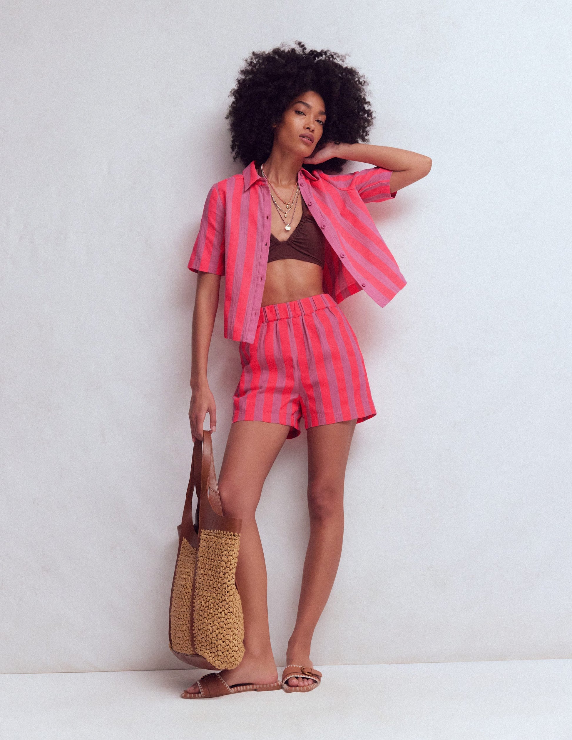 Pull On Double Cloth Shorts-Neon Stripe-2