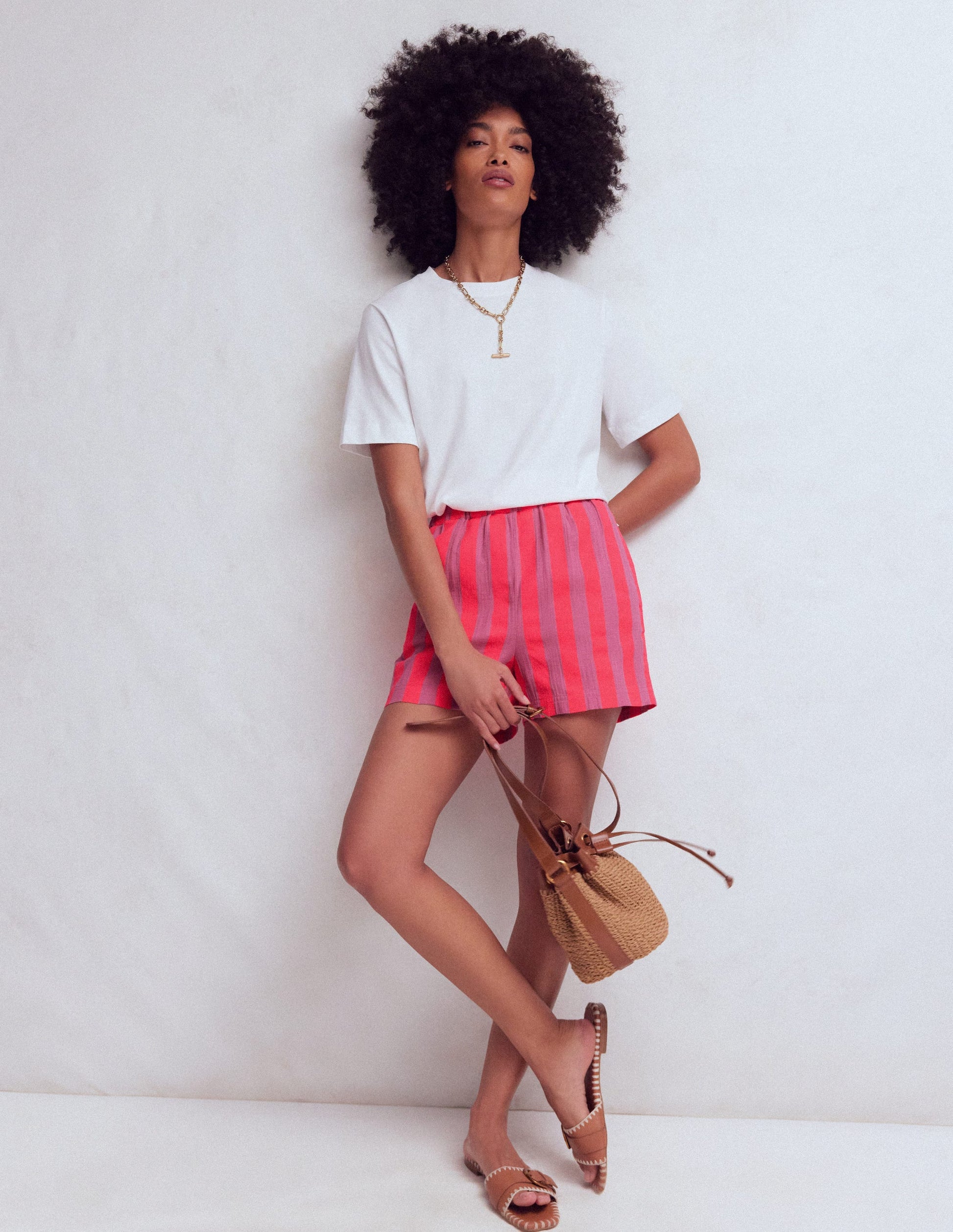 Pull On Double Cloth Shorts-Neon Stripe-6