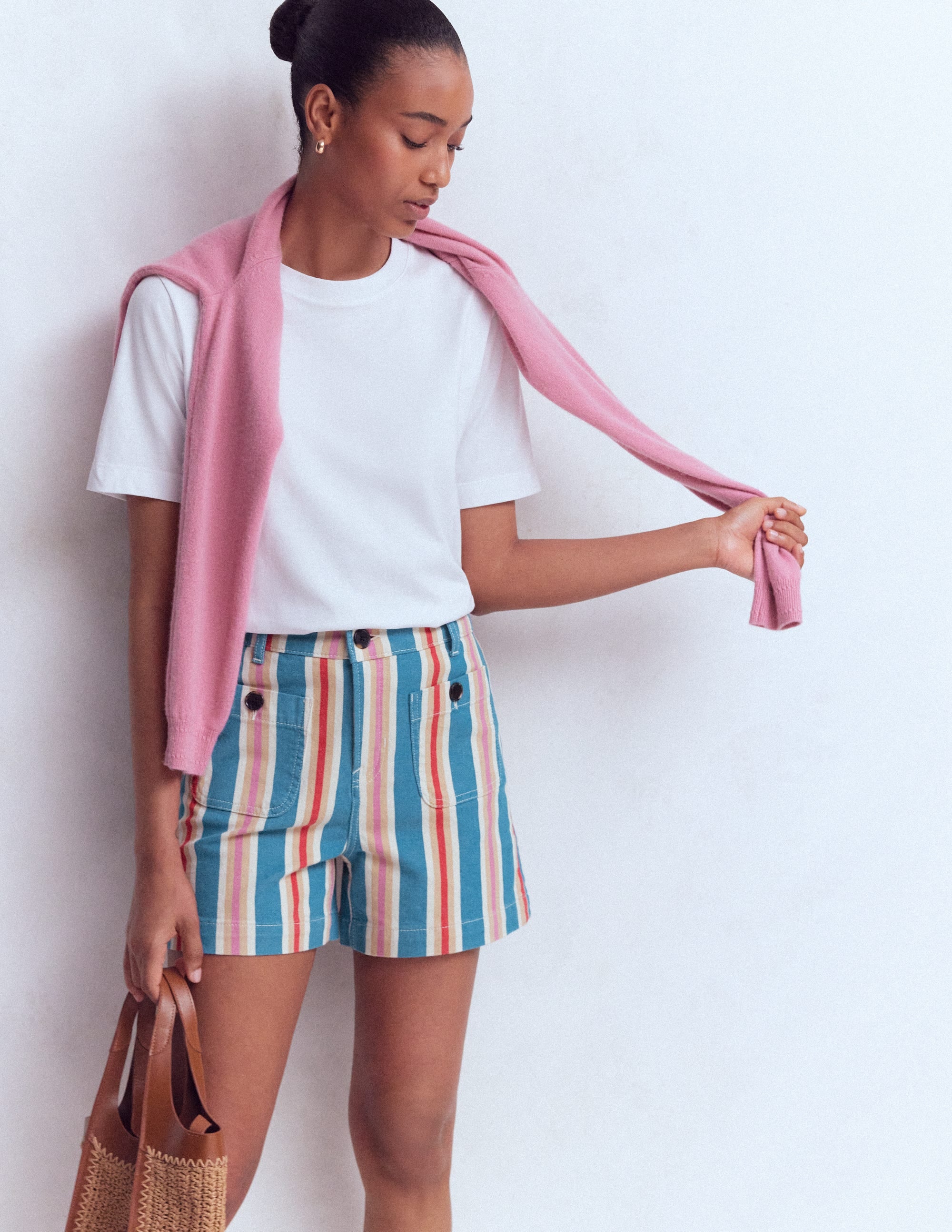 Primrose Denim Shorts-Blue, Pink, Red Multistripe - Image 1