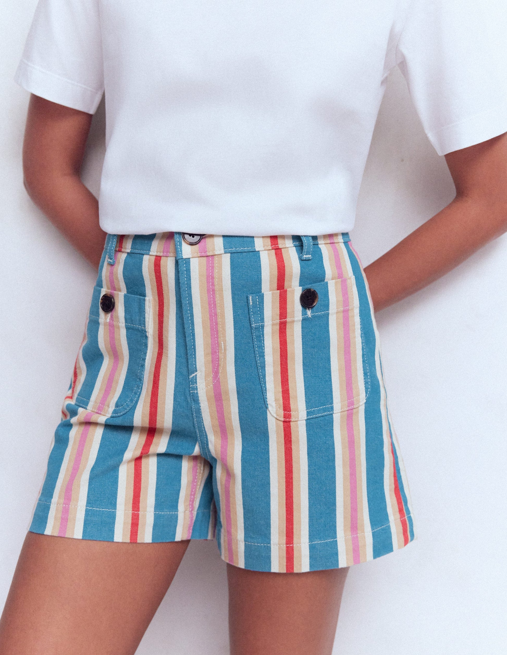 Primrose Denim Shorts-Blue, Pink, Red Multistripe-4