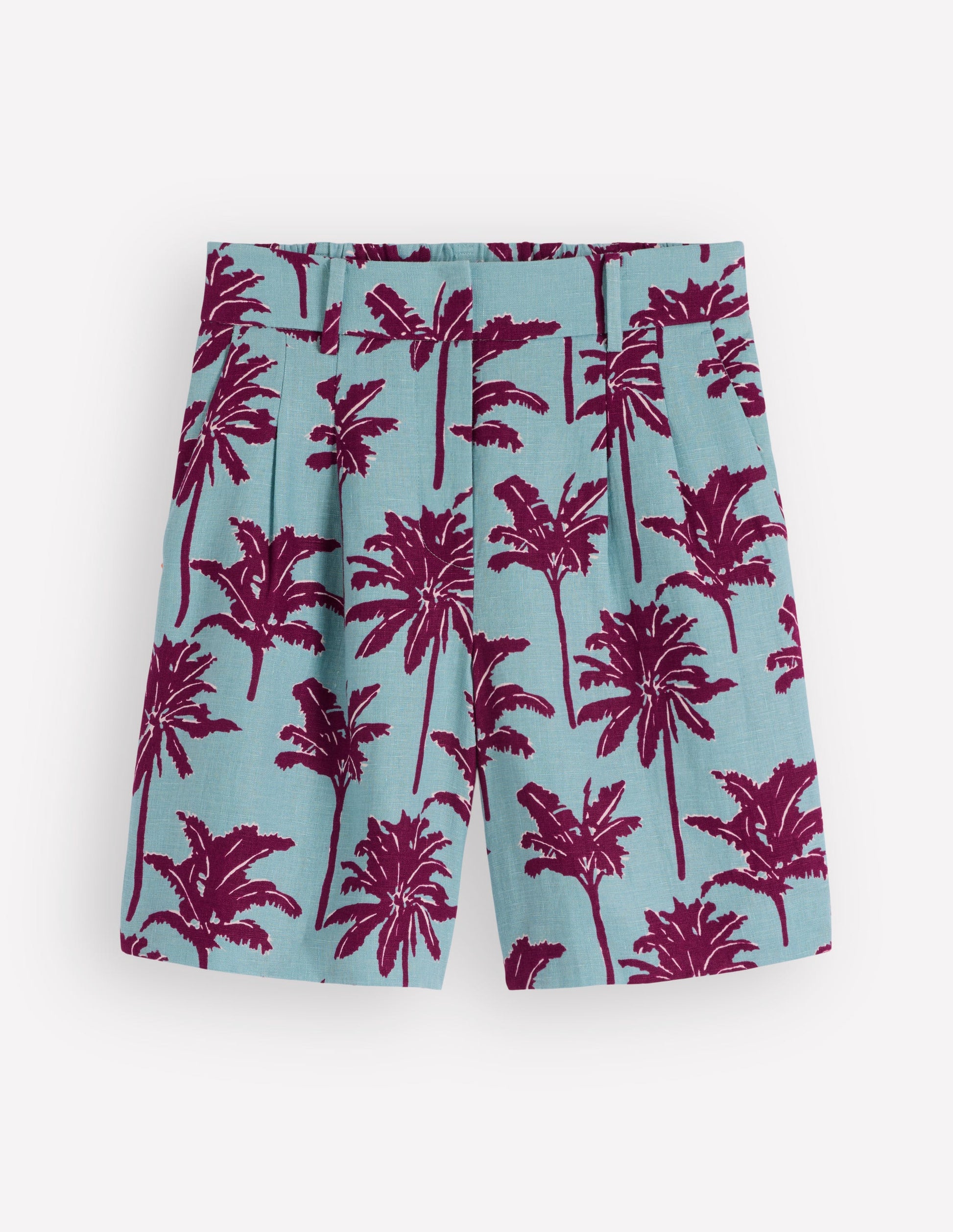 Kensington Linen Shorts-Seamist Blue, Palm Paradise-9