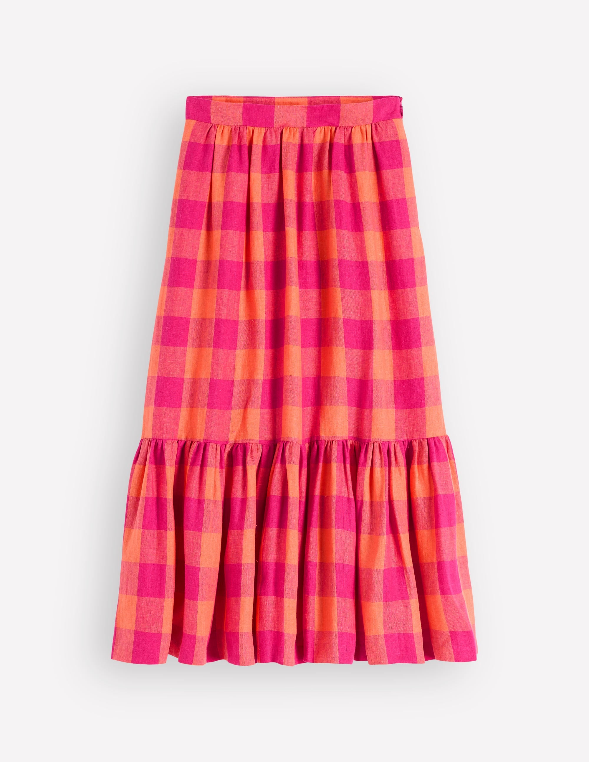 Abigail Linen Maxi Skirt-Zesty Orange, Pink Gingham - Image 5