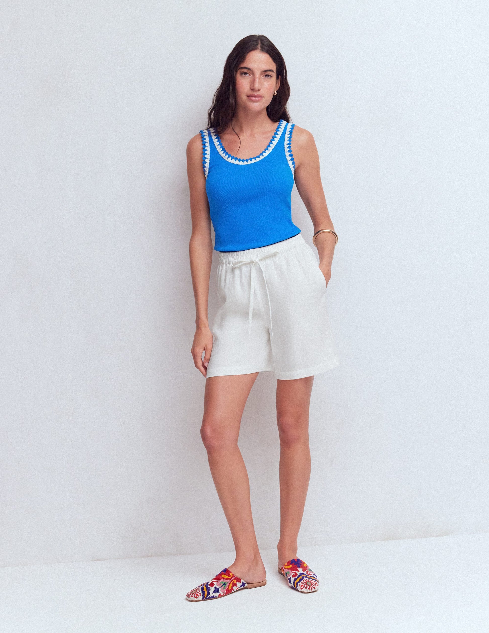 Islington Linen Shorts-White-5