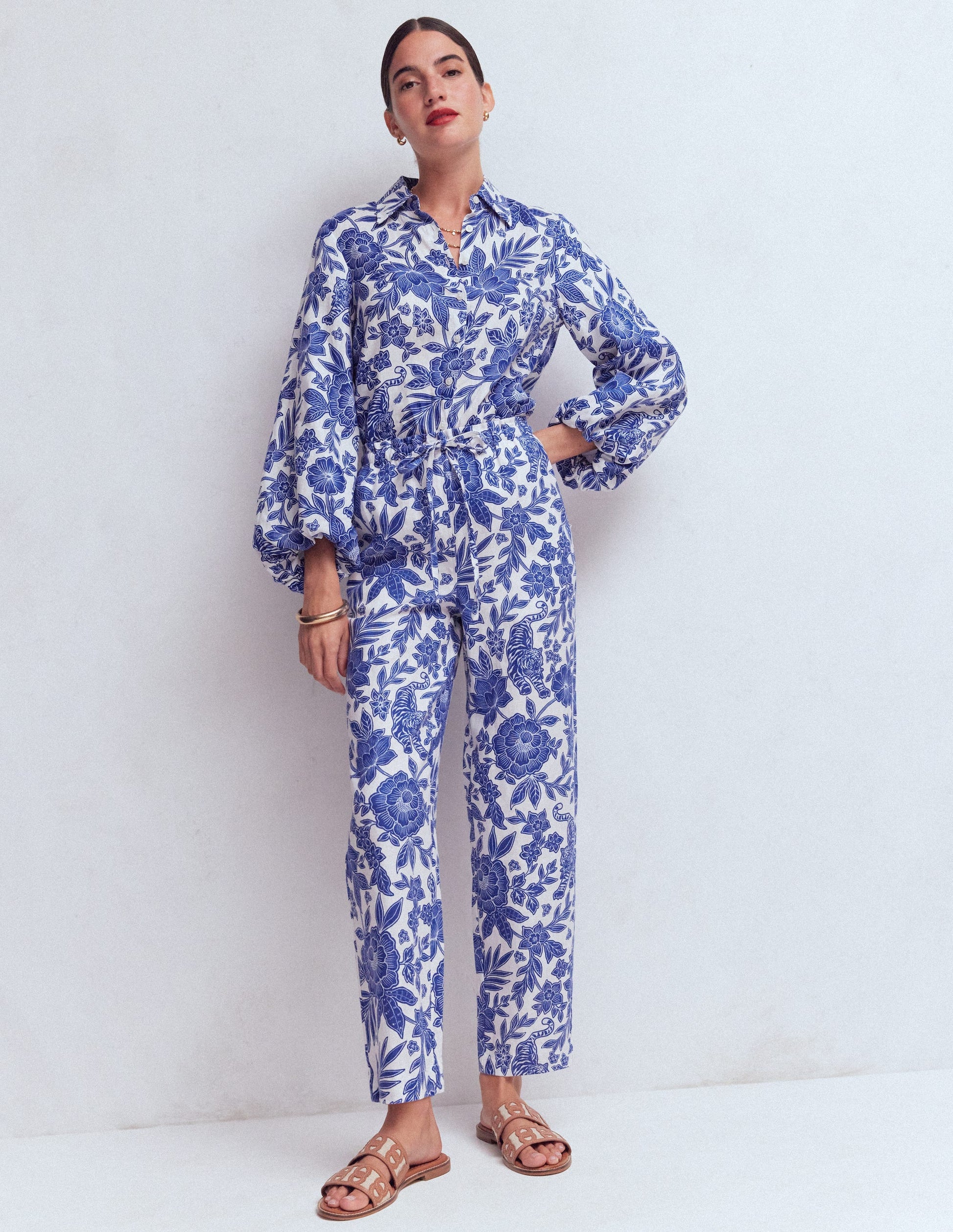 Islington Linen Crop Trousers-Mazarine Blue, Tigers Paradise-1