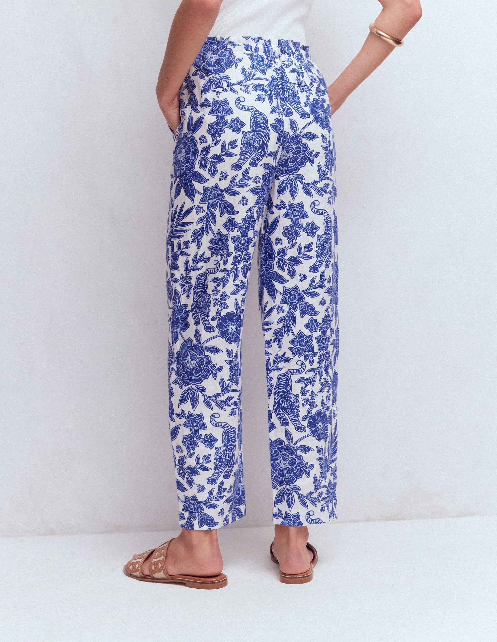 Islington Linen Crop Trousers-Mazarine Blue, Tigers Paradise-3
