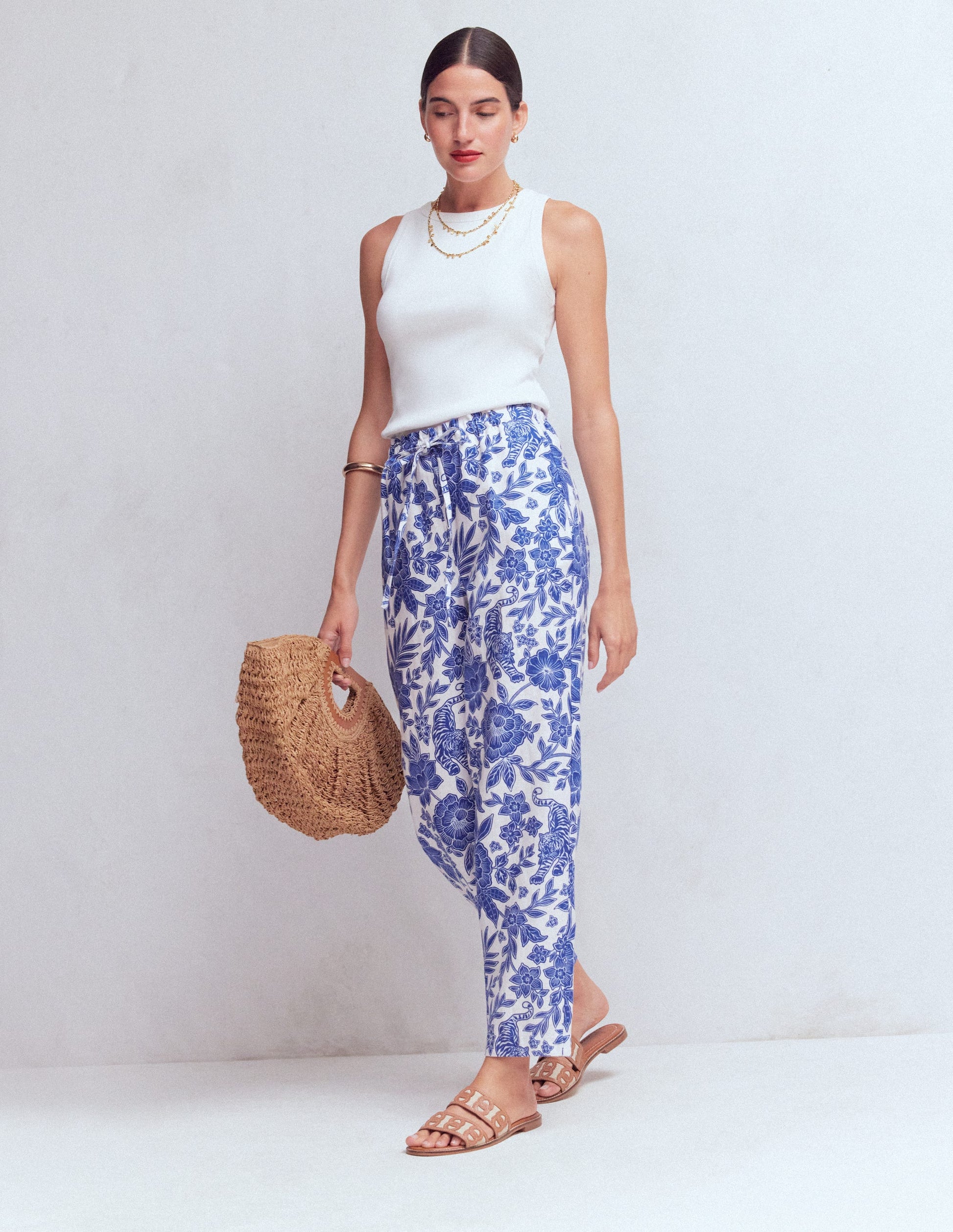 Islington Linen Crop Trousers-Mazarine Blue, Tigers Paradise-6