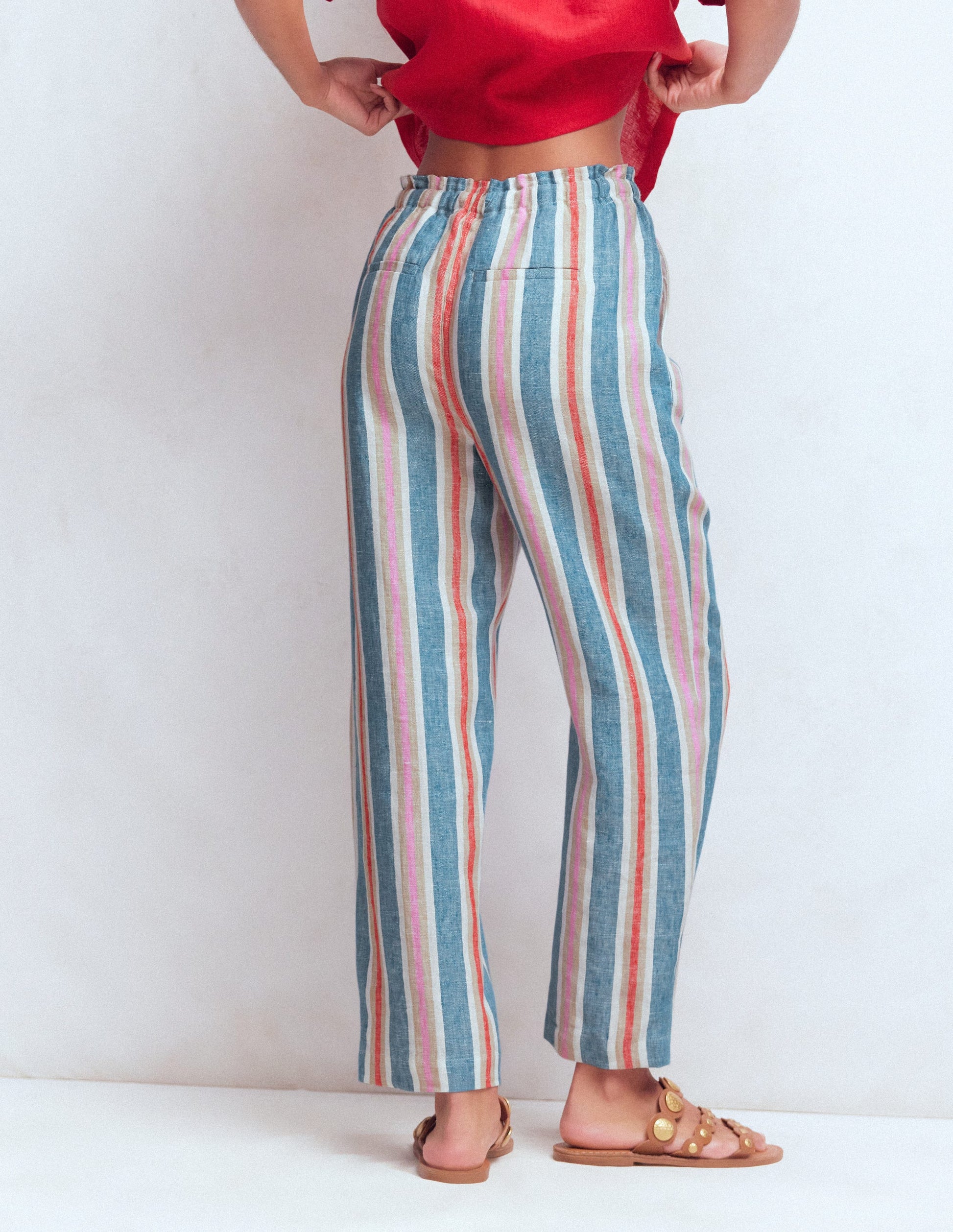 Islington Linen Crop Trousers-Faience and Rose Multistripe-3
