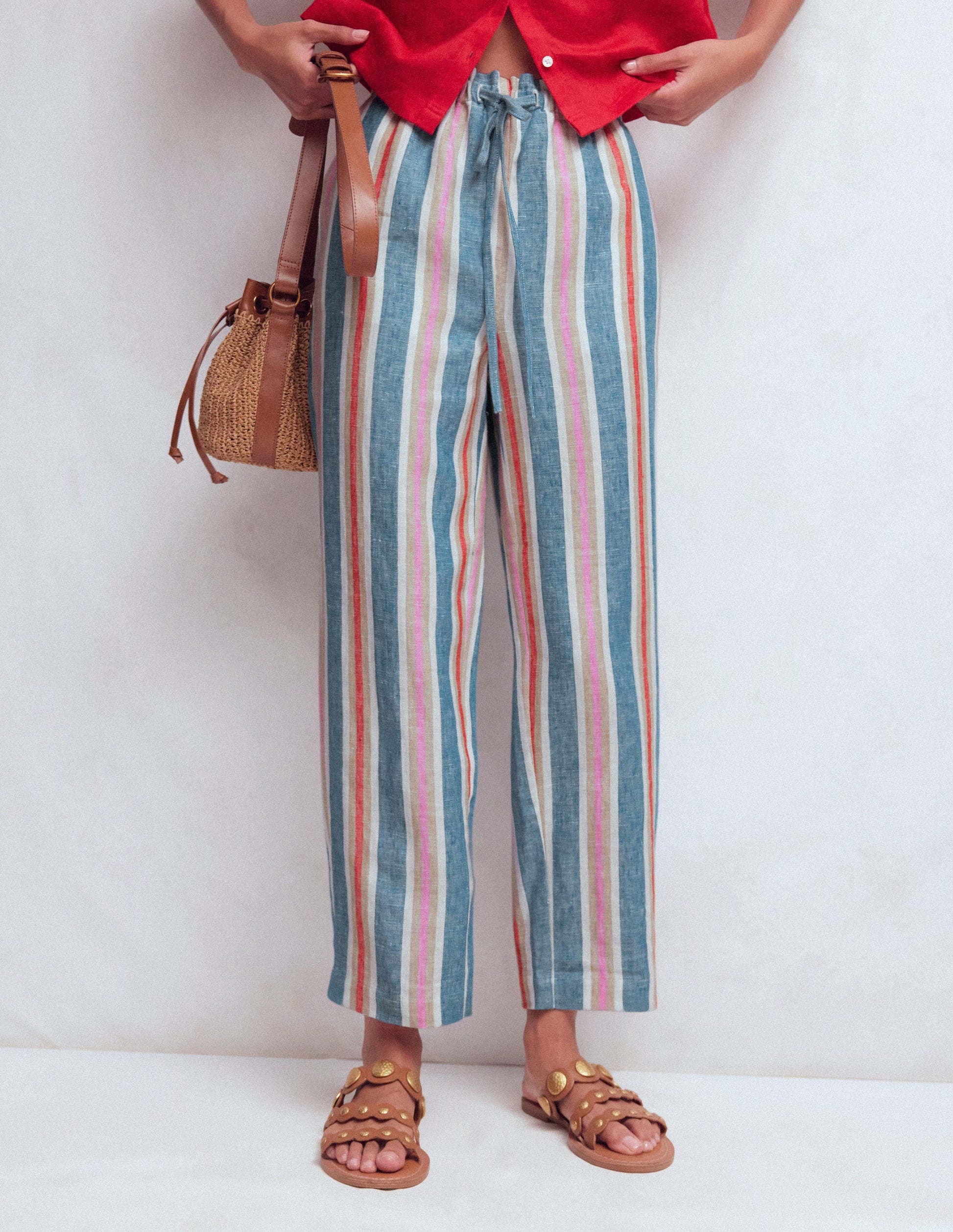 Islington Linen Crop Trousers-Faience and Rose Multistripe-5