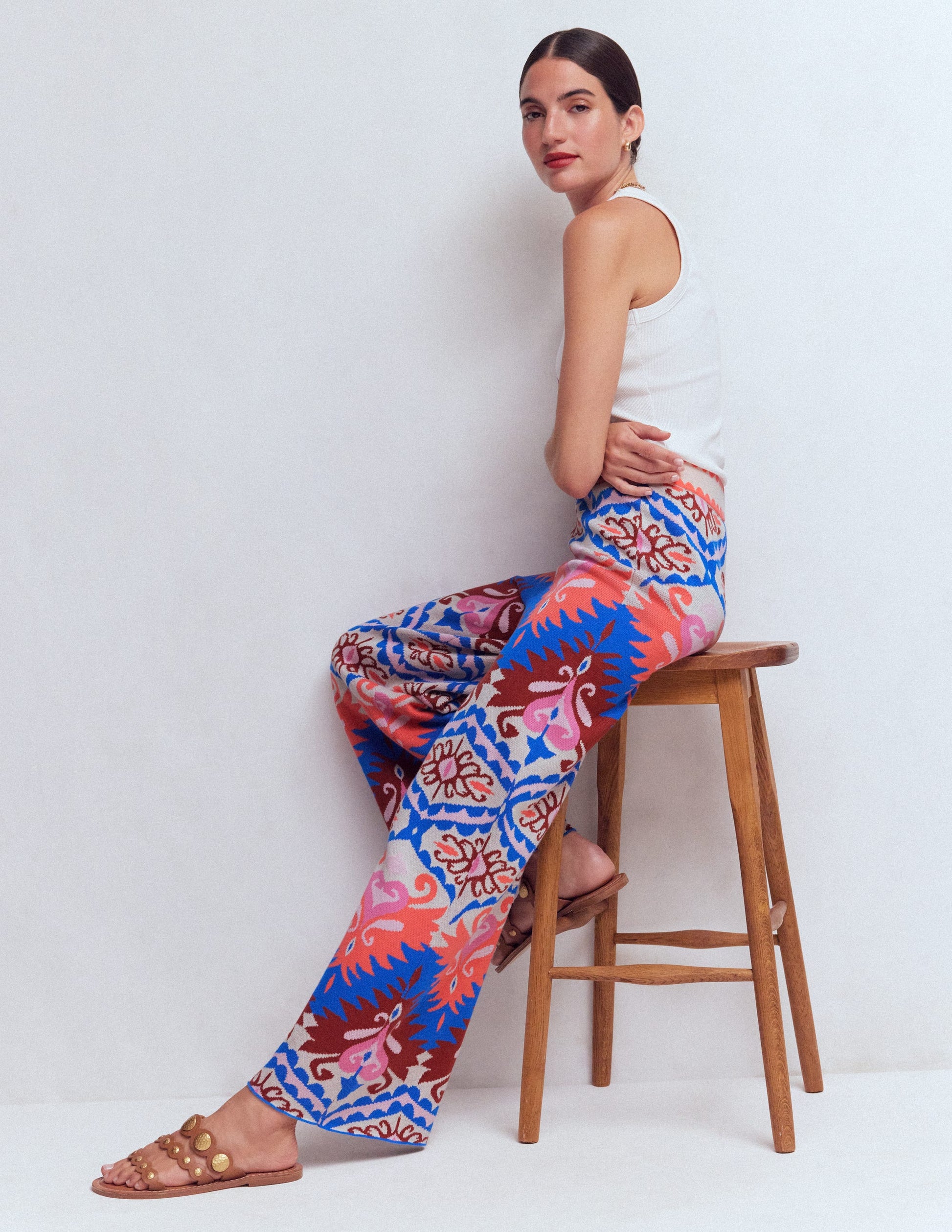 Jacquard Knitted Trousers-Multi Aztec-1