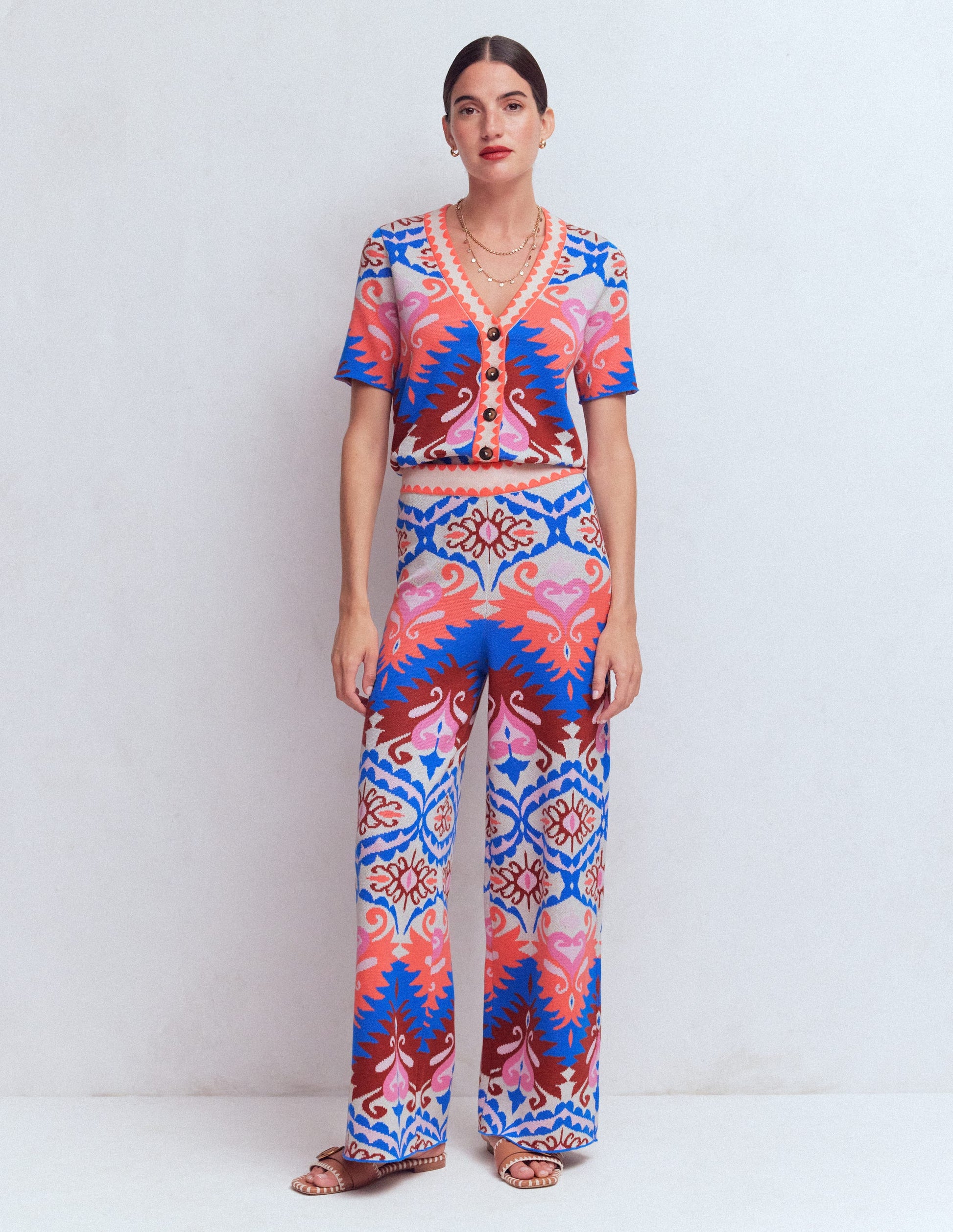 Jacquard Knitted Trousers-Multi Aztec-8