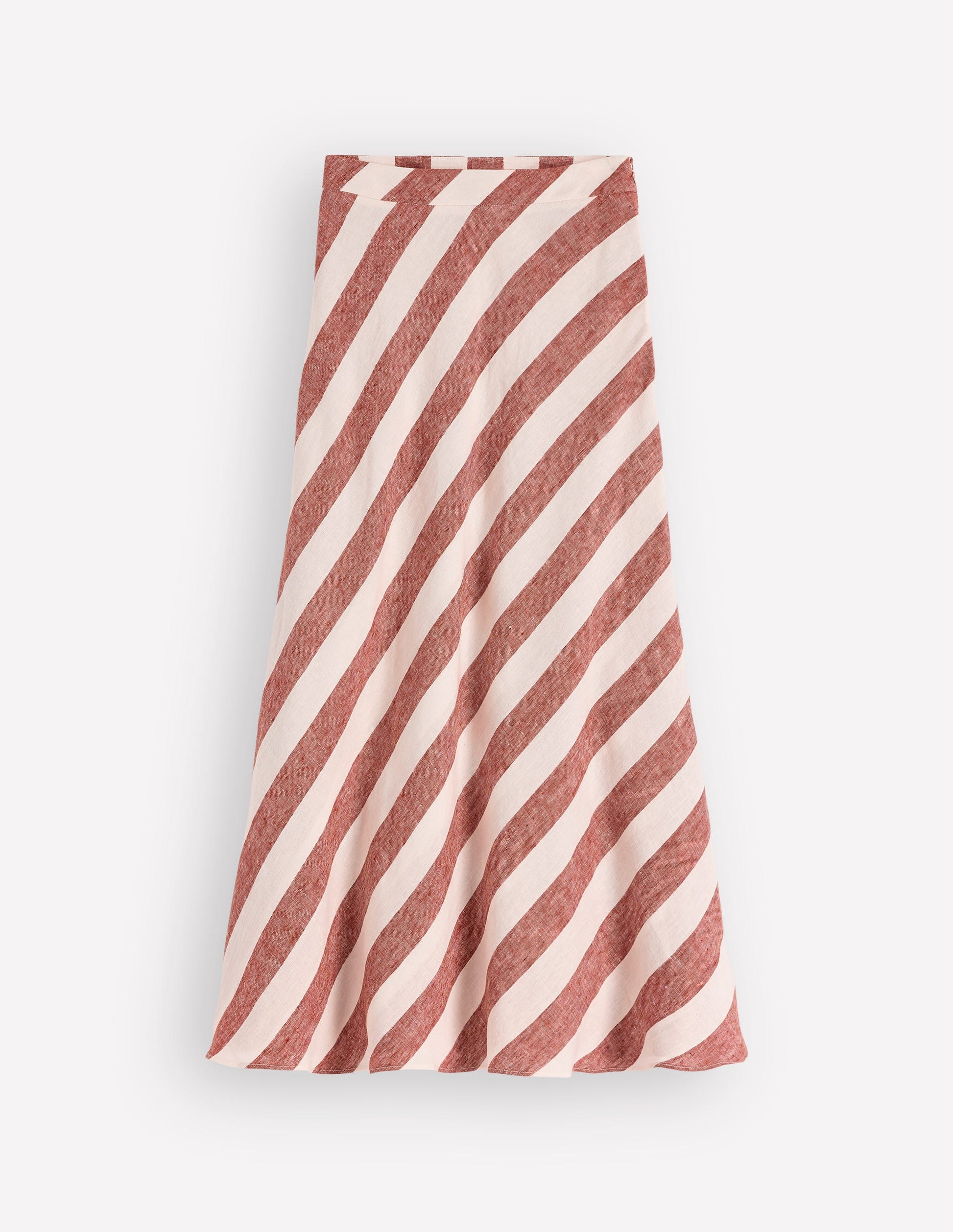 Bias Cut Linen Slip Skirt-Brown Diagonal Stripe-7