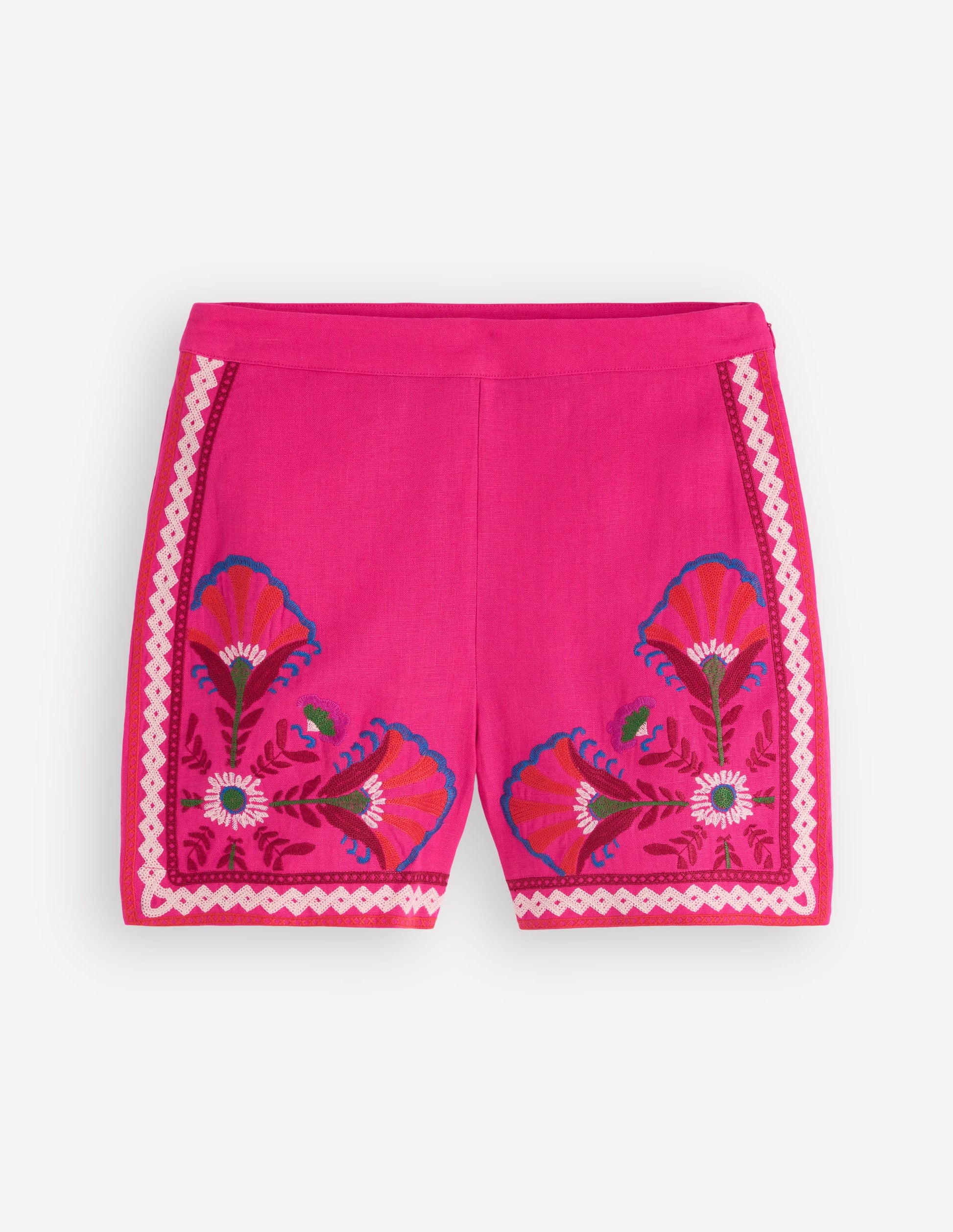 Embroidered Linen Shorts-Pink Peony, Embroidered-8