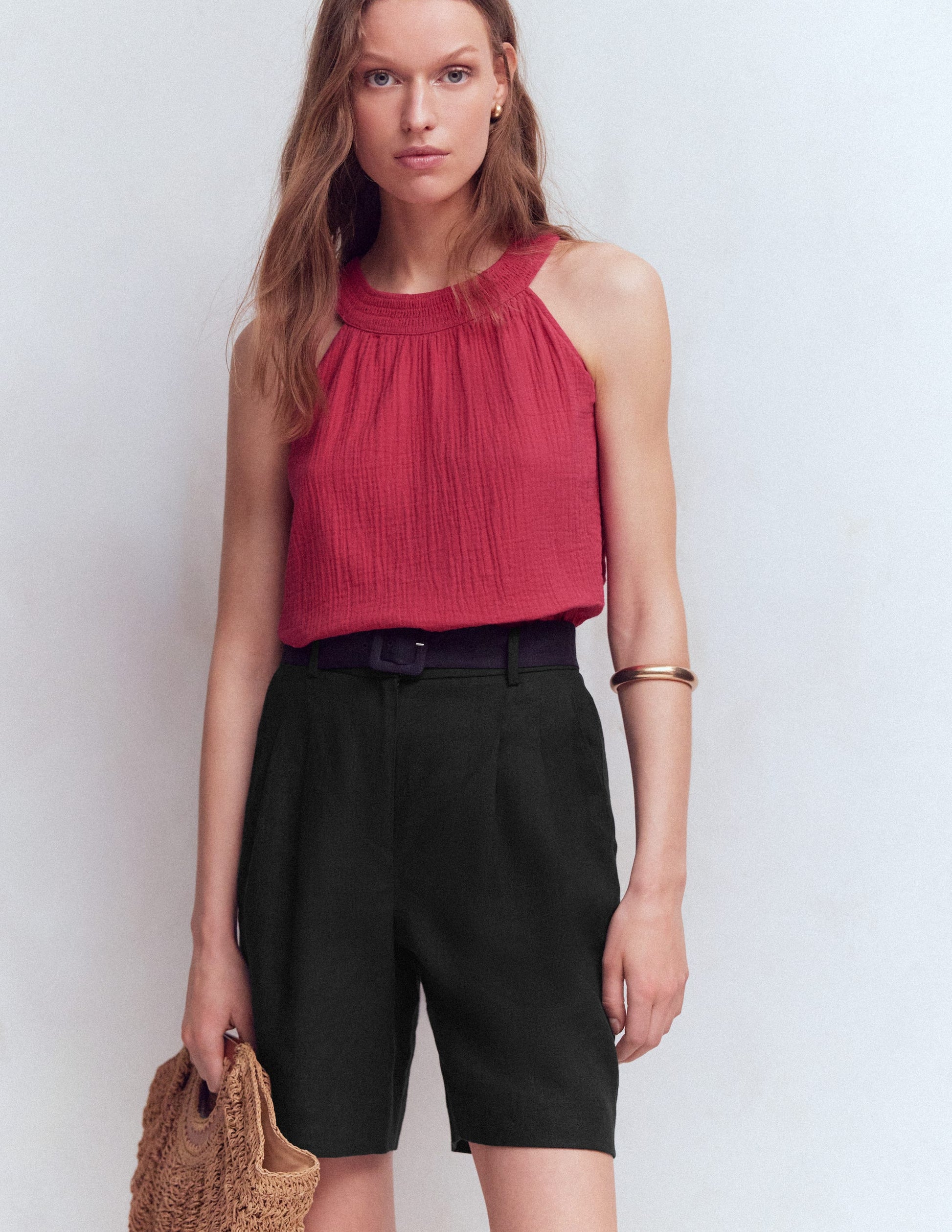Chelsea Belted Linen Shorts-Black-1