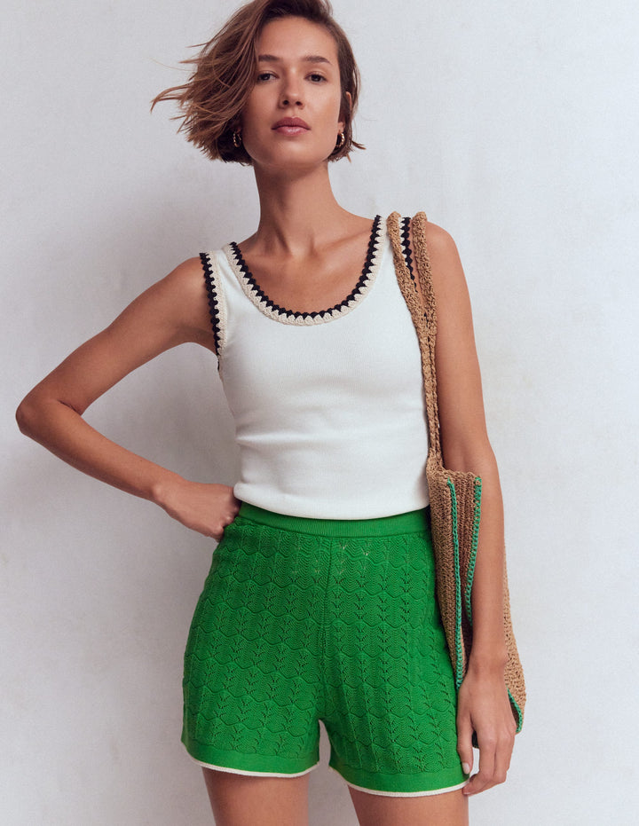 Knitted Pointelle Shorts-Lime Juice Green