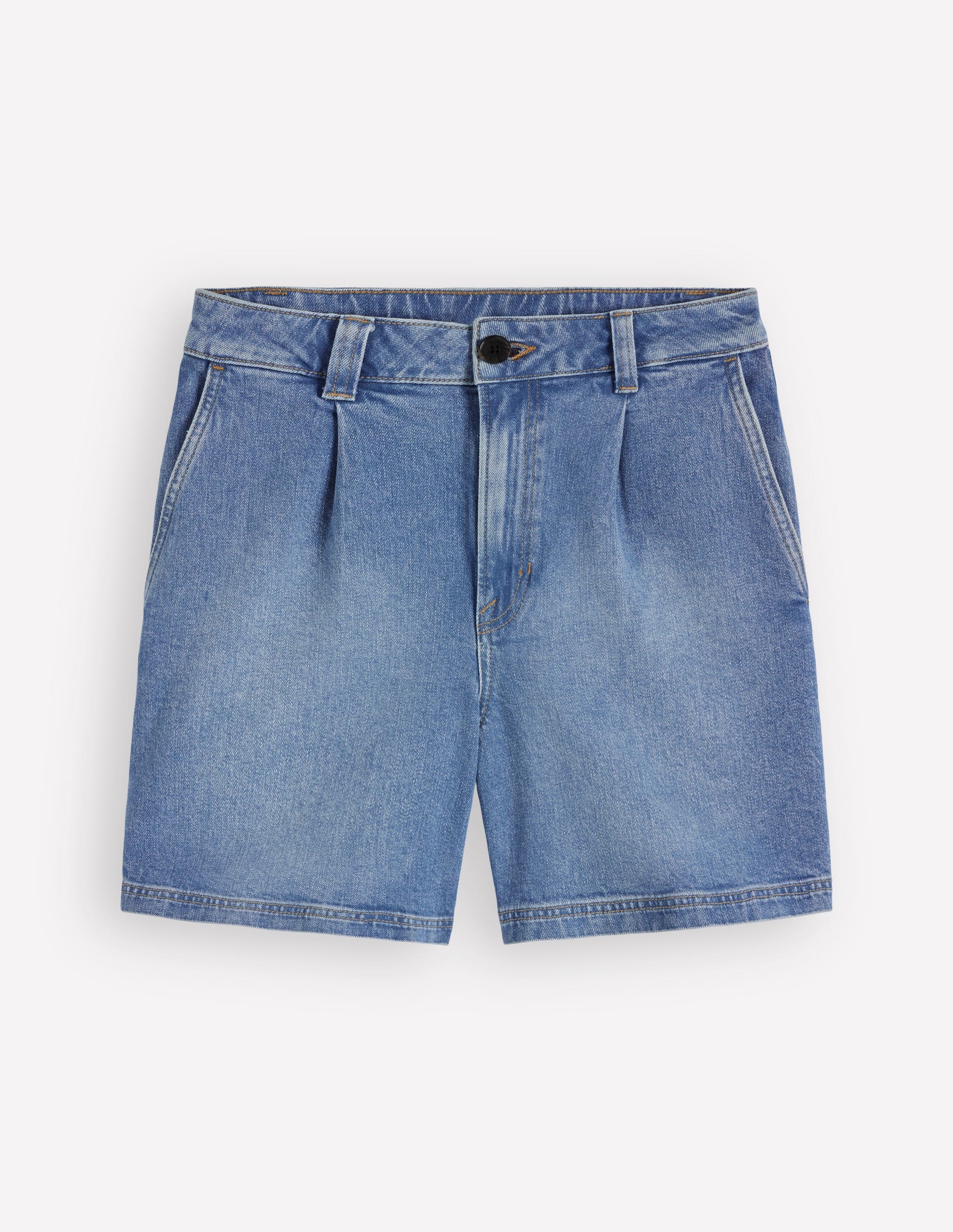 Pleat Front Denim Shorts-Light Vintage-6