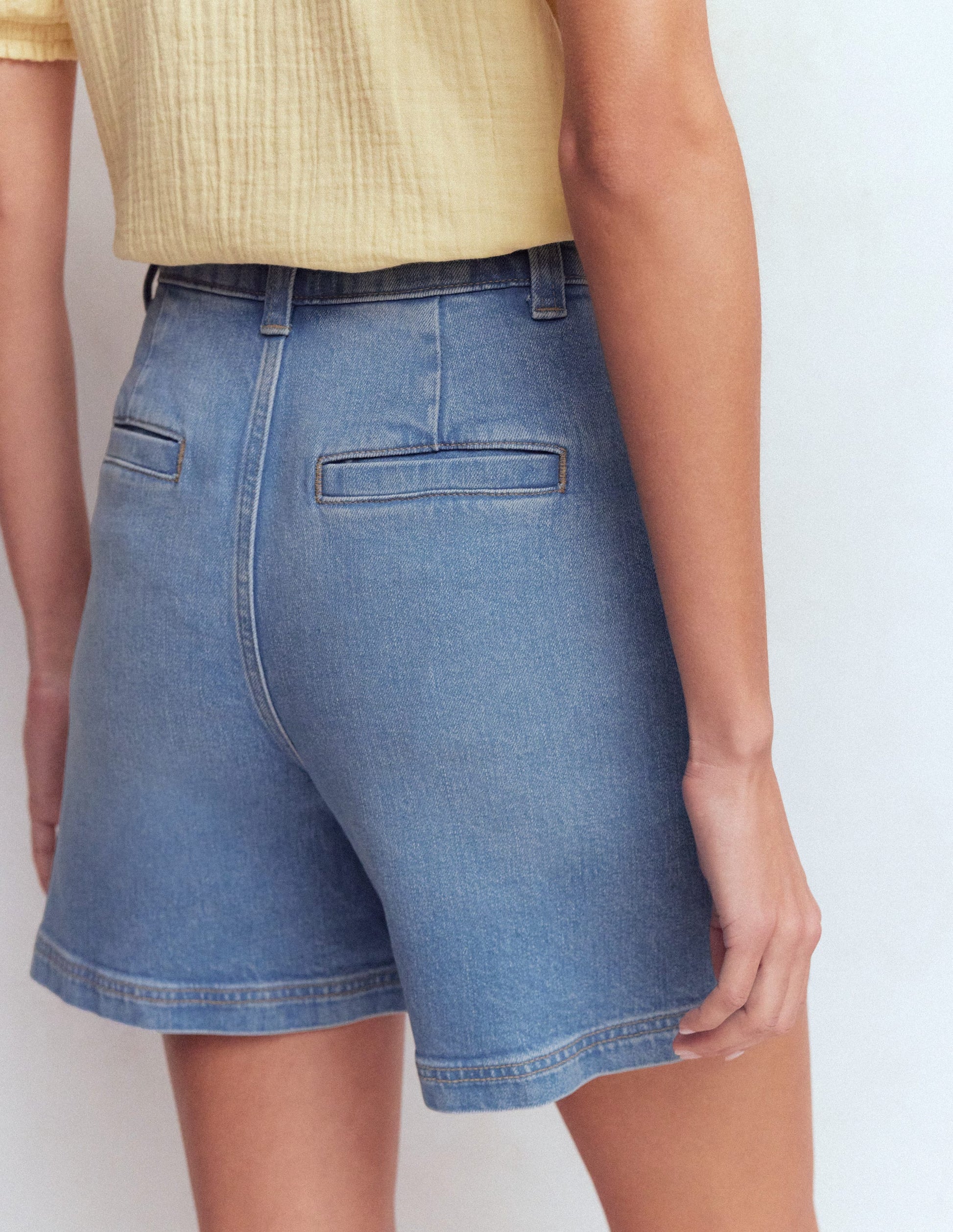 Pleat Front Denim Shorts-Light Vintage-3