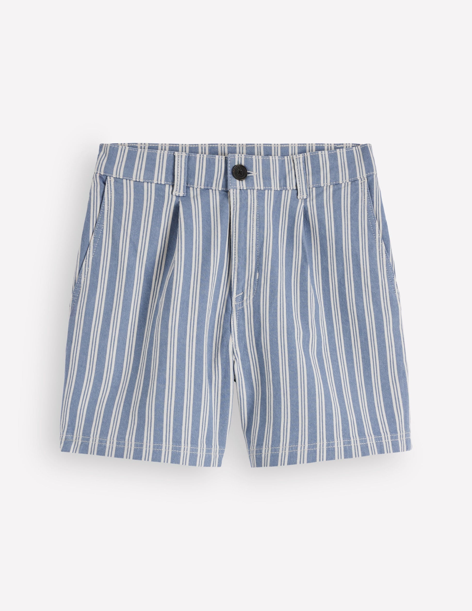 Pleat Front Denim Shorts-Stripe-5