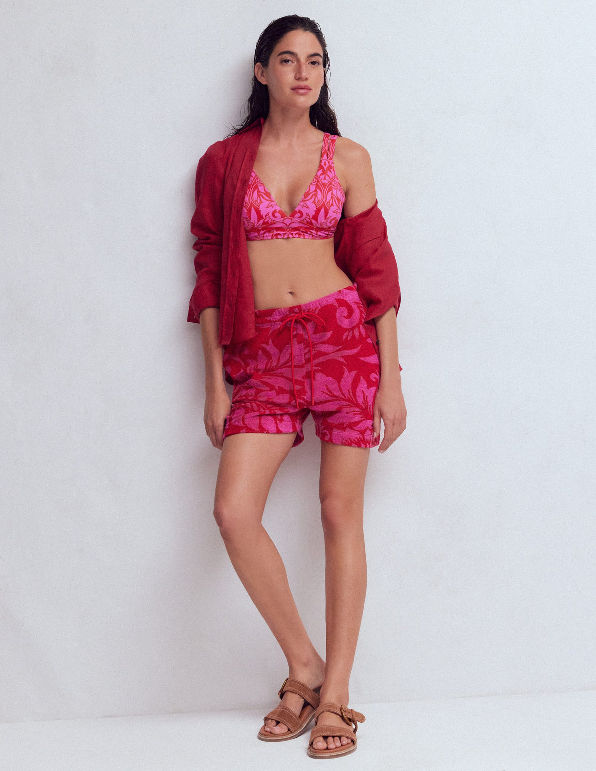Islington Towelling Shorts-Salsa, Floral - Image 1
