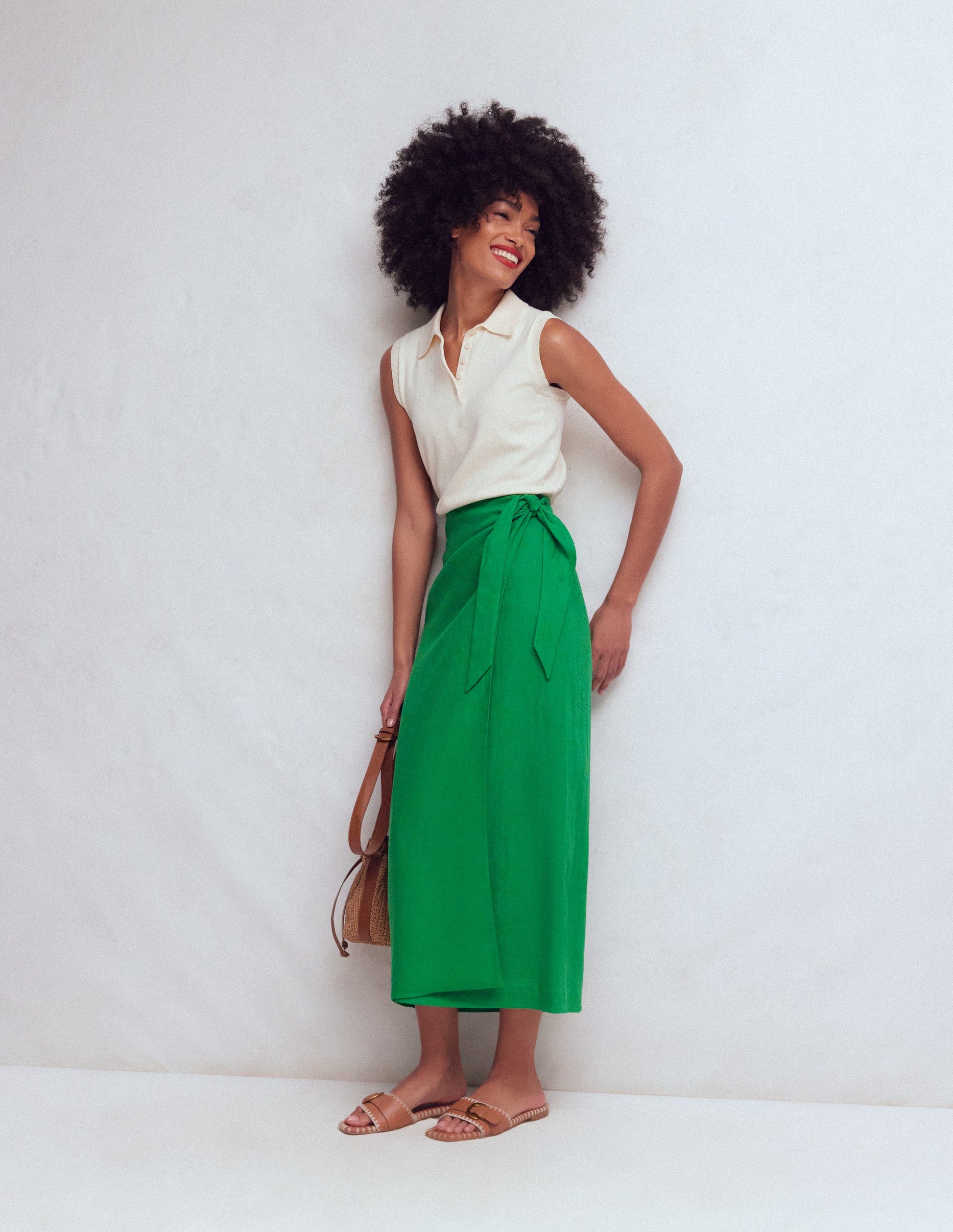 Dimitra Linen Column Skirt-Rich Emerald-2