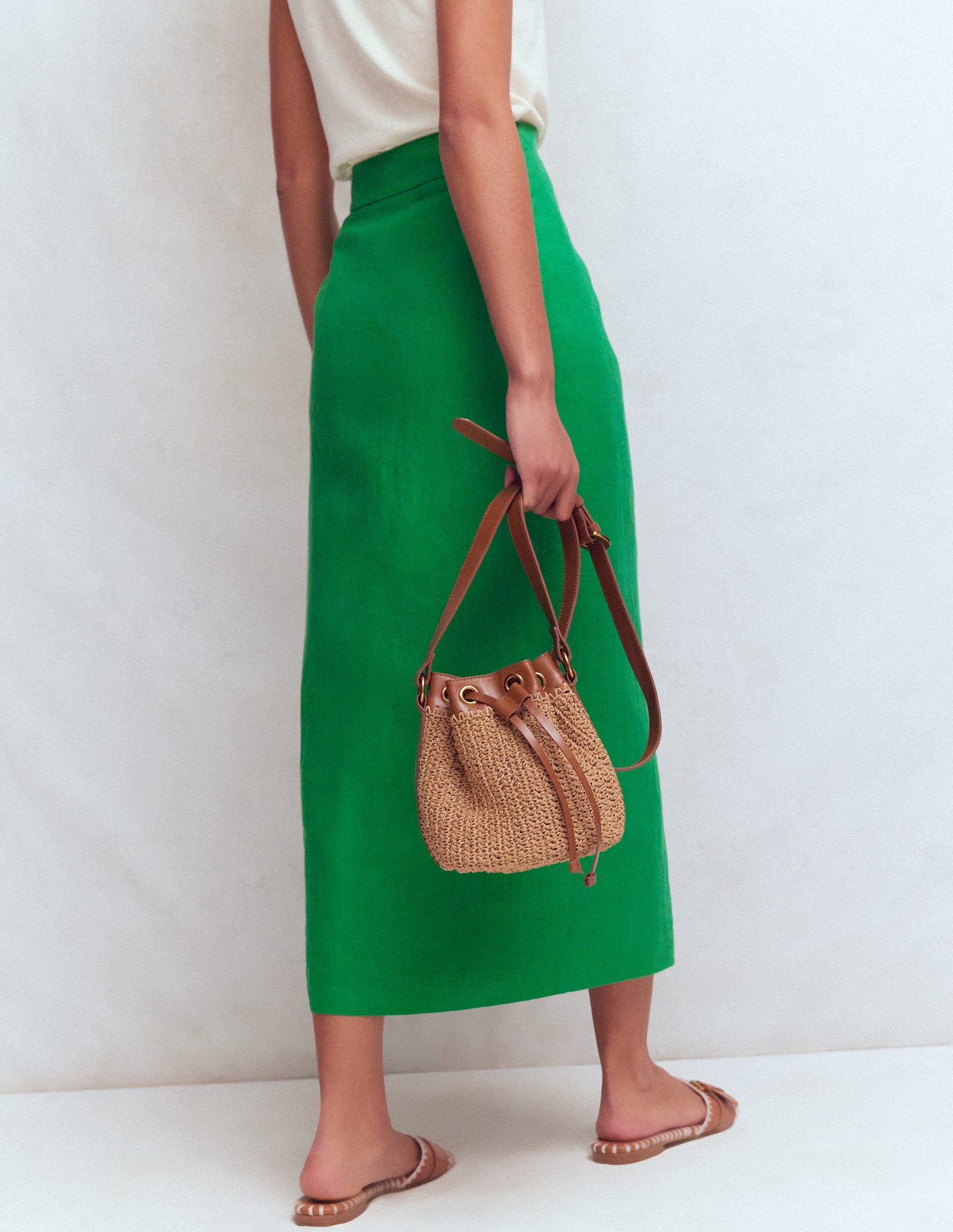 Dimitra Linen Column Skirt-Rich Emerald-4