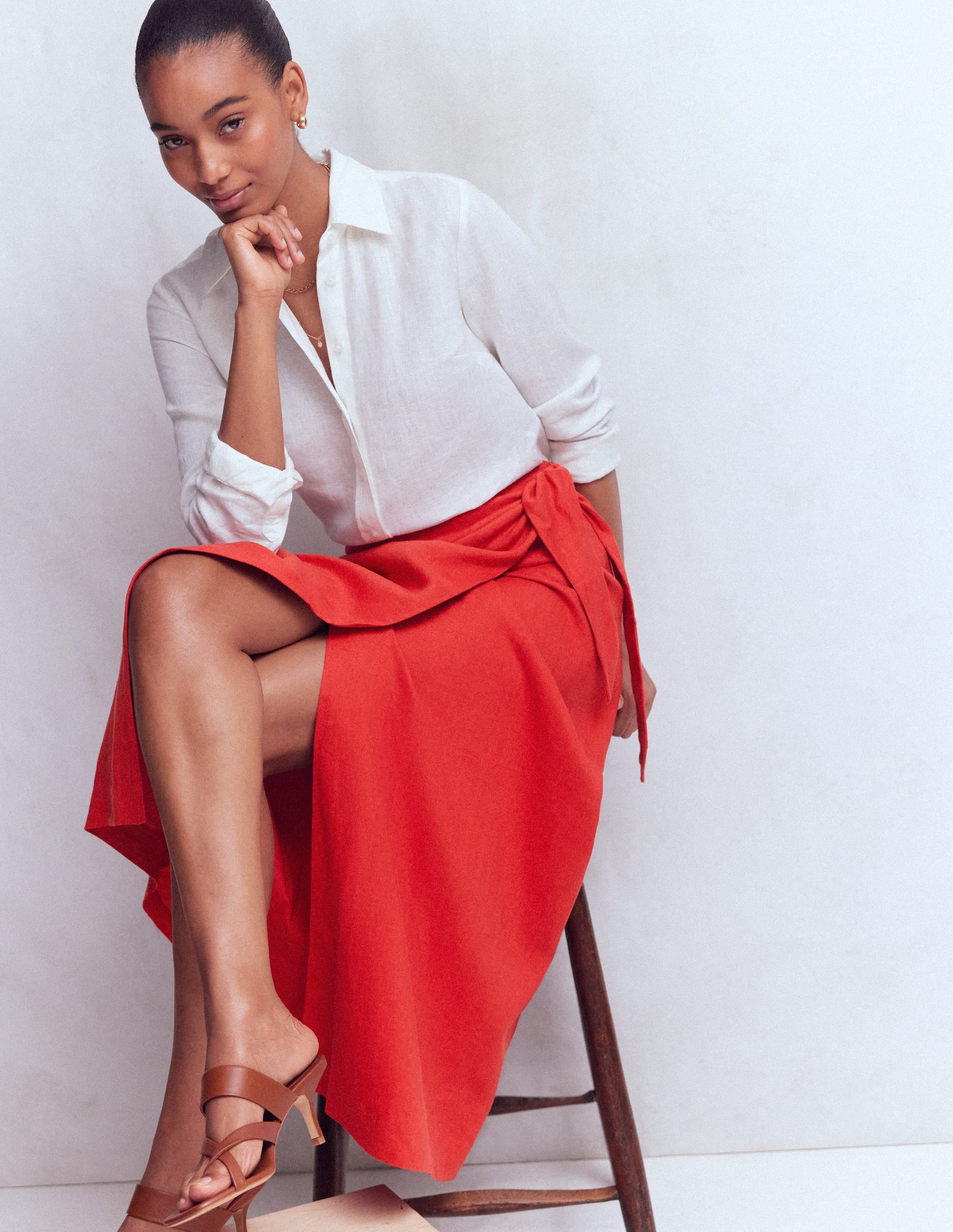 Dimitra Linen Column Skirt-Red Coral - Image 2