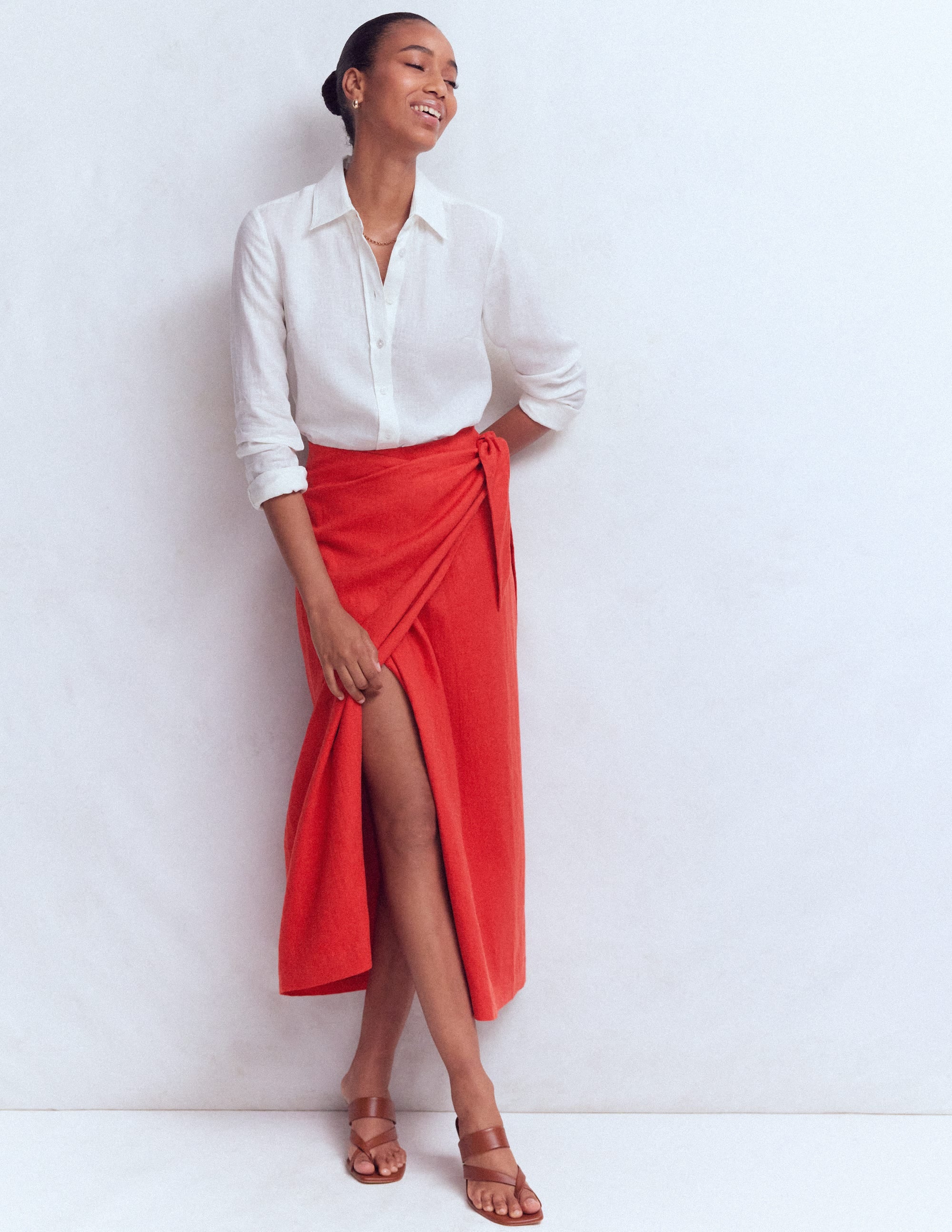 Dimitra Linen Column Skirt - Red Coral | Boden UK
