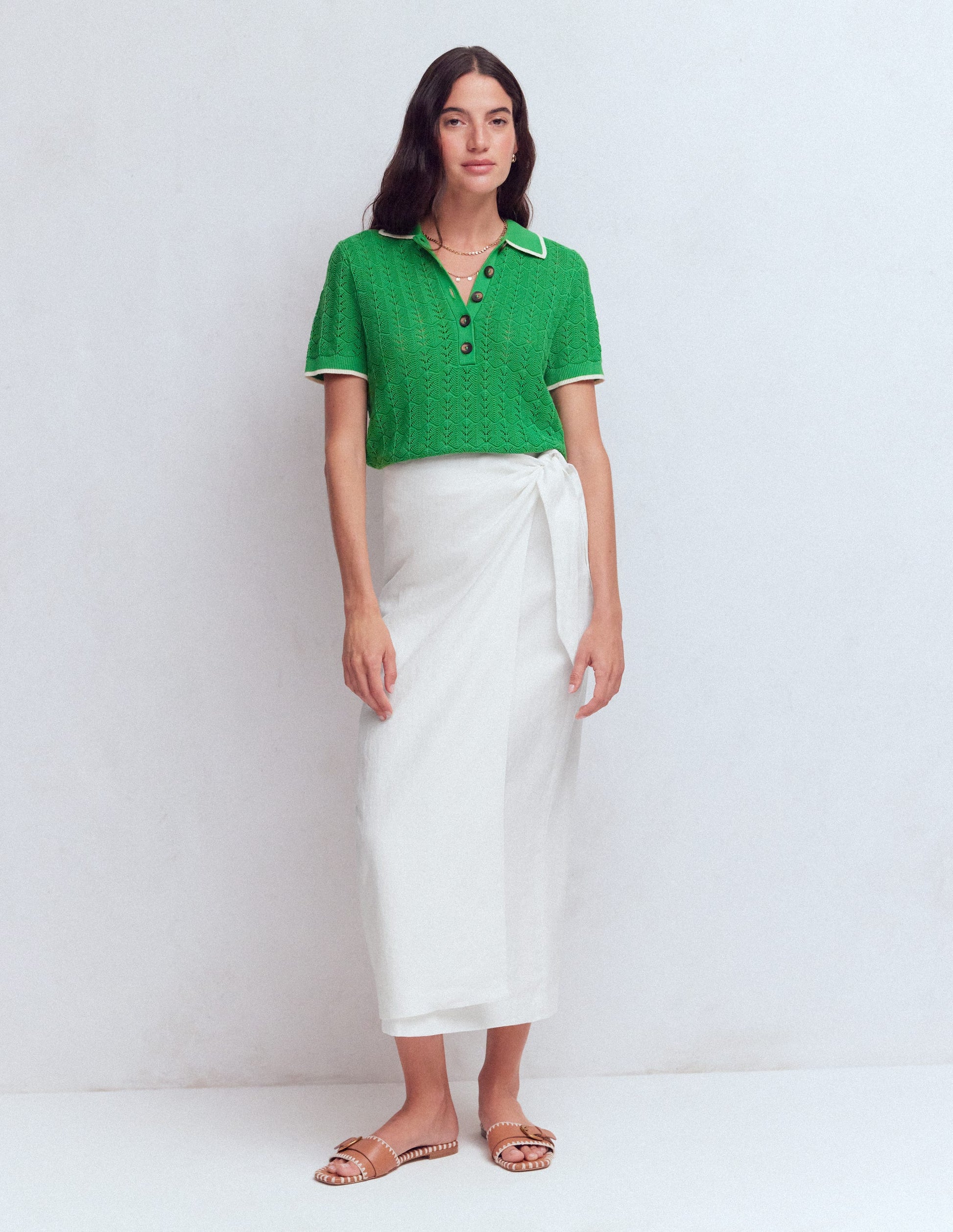 Dimitra Linen Column Skirt-White-5
