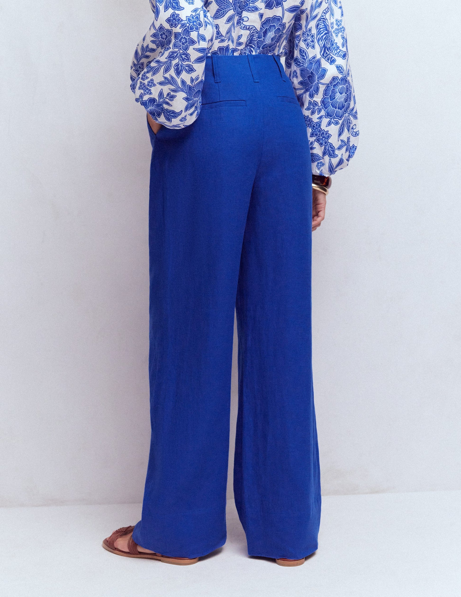 Mayfair Linen Trousers-Bright Blue-4