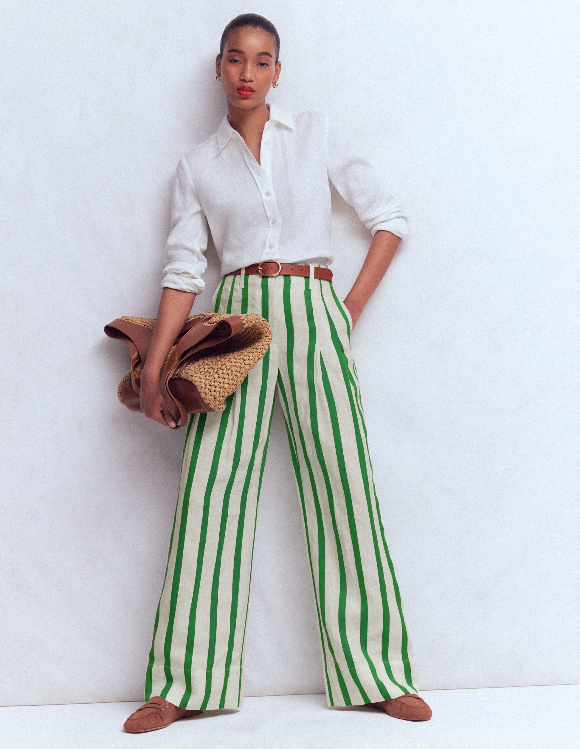 Mayfair Linen Trousers-Ivory, Fresh Green Stripe-1