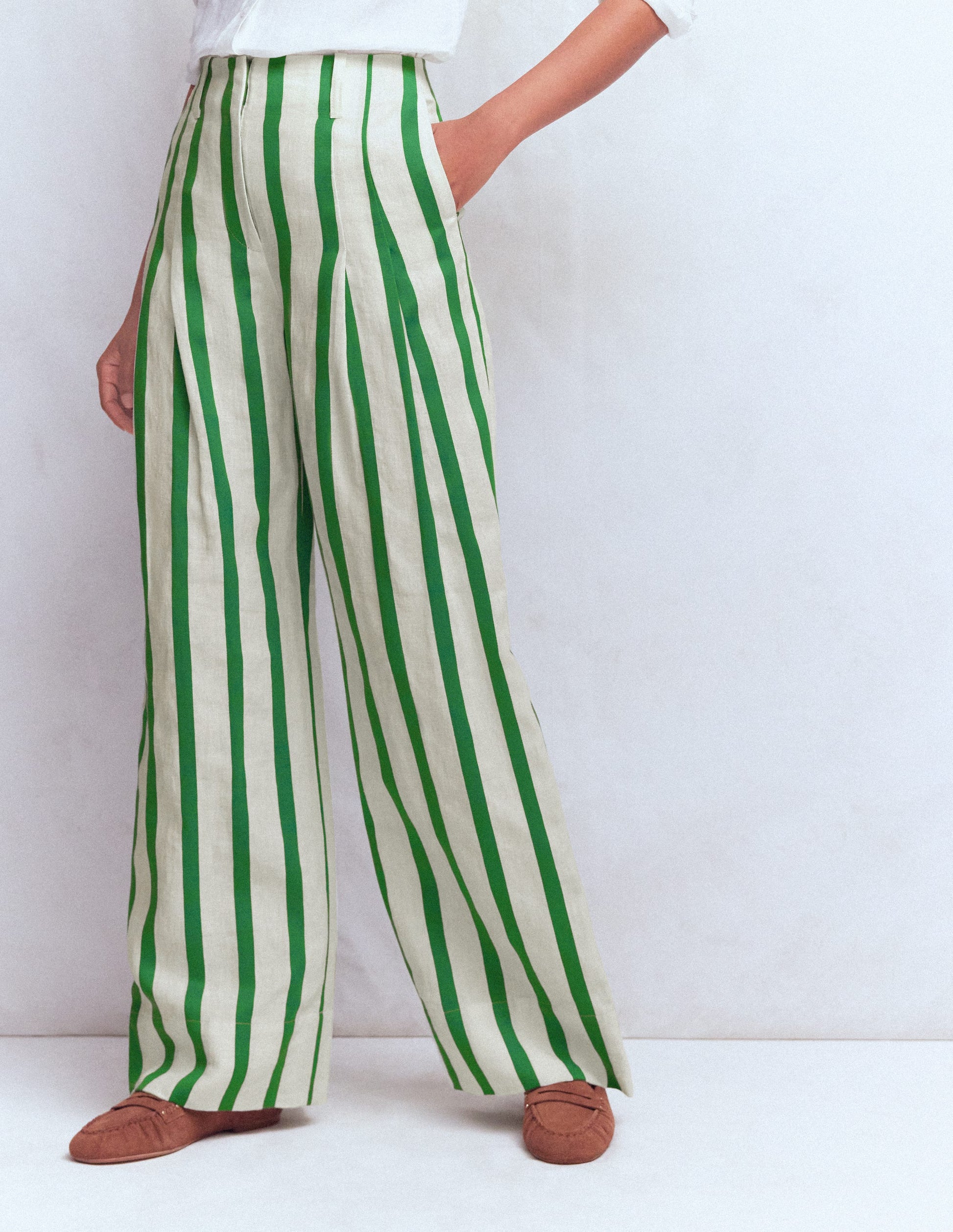 Mayfair Linen Trousers-Ivory, Fresh Green Stripe-4