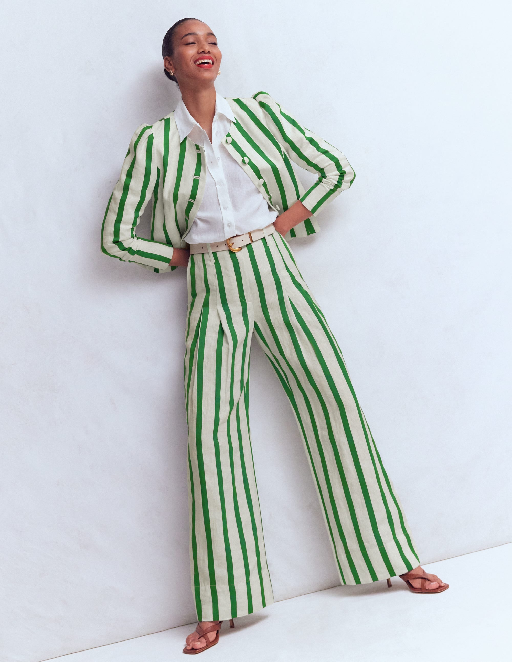 Mayfair Linen Trousers-Ivory, Fresh Green Stripe - Image 5