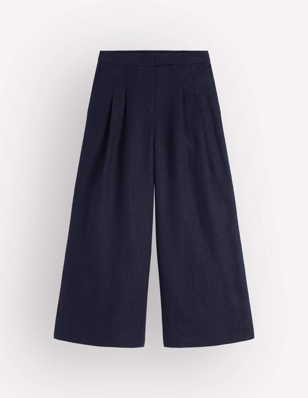 Pleated Linen Culotte-Navy-5