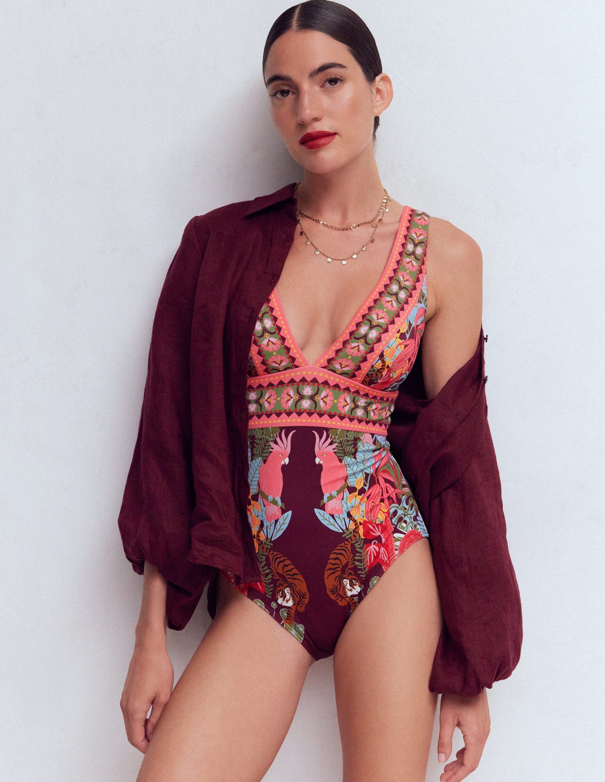 Porto V-neck Swimsuit-Chocberry, Tropical Safari-6