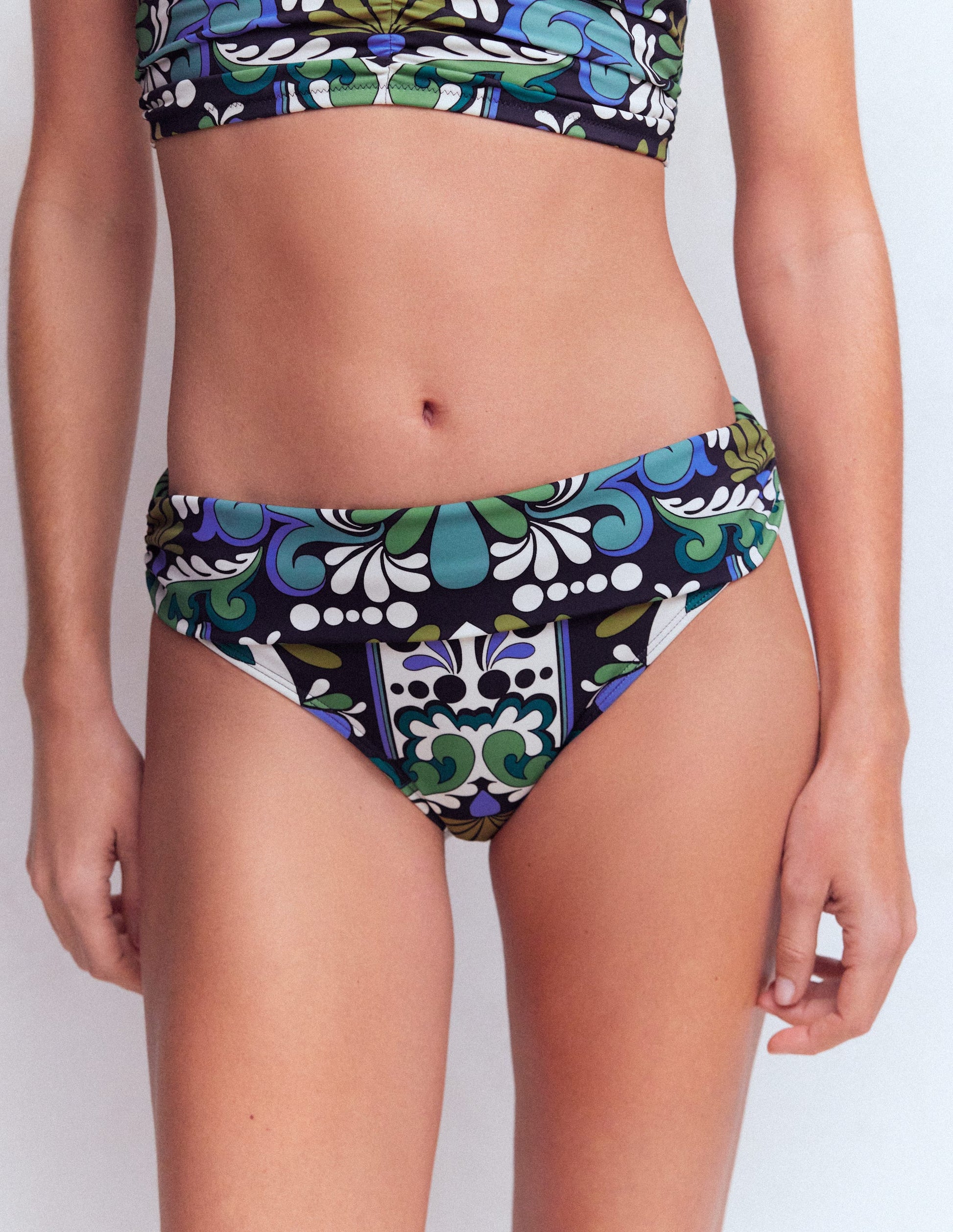 Classic Fold Bikini Bottoms-French Navy, Bloom Tapestry-4