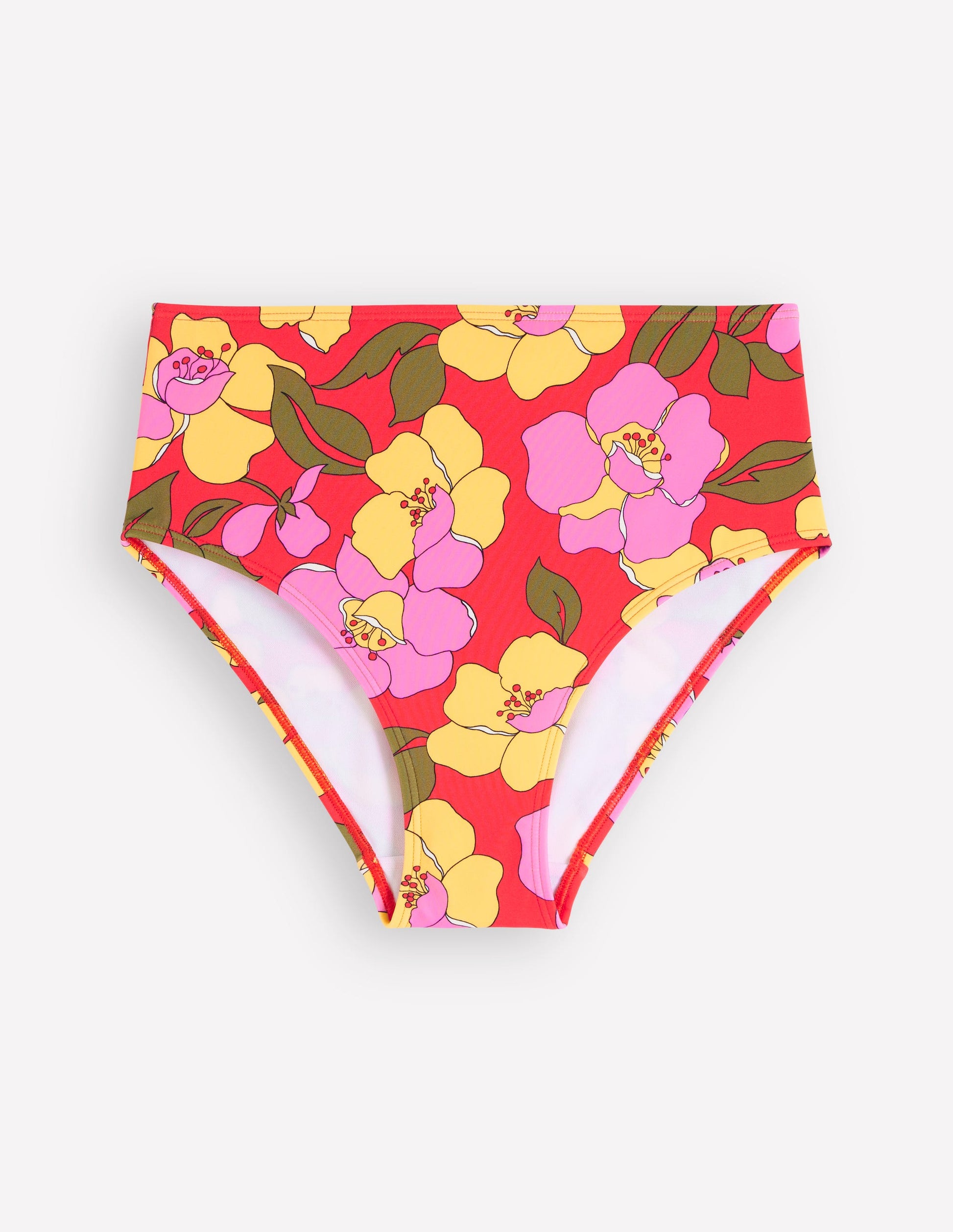 High Waisted Bikini Bottoms-Red, Radiant Bloom-7