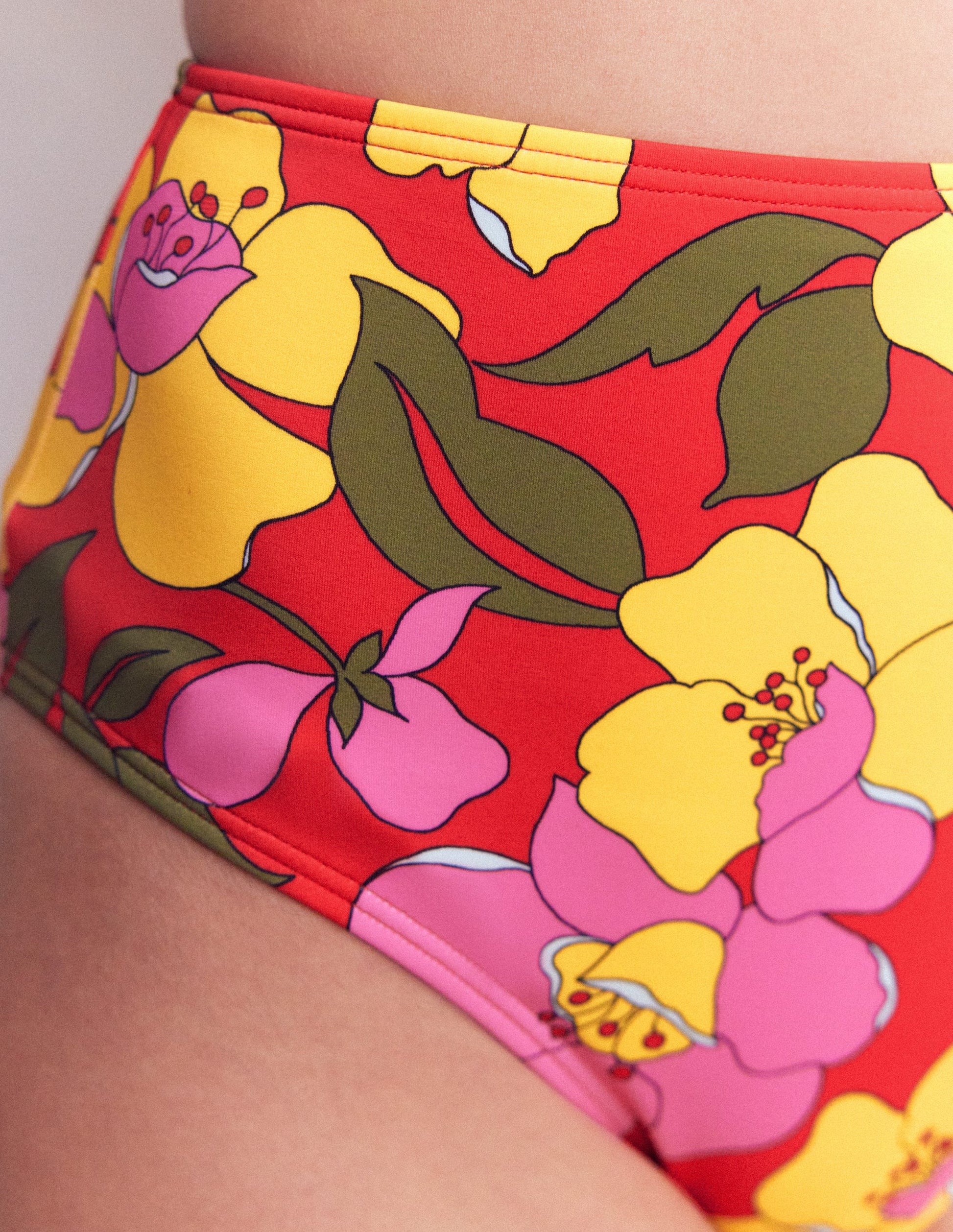 High Waisted Bikini Bottoms-Red, Radiant Bloom-3