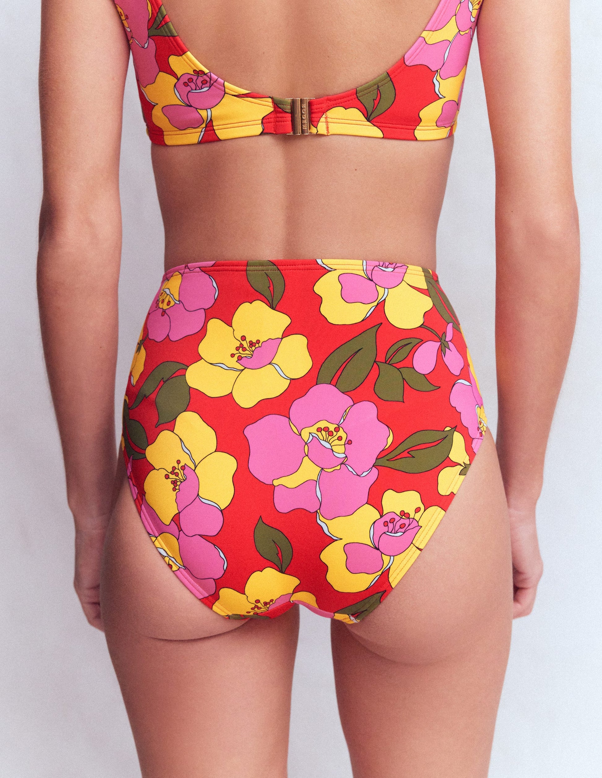High Waisted Bikini Bottoms-Red, Radiant Bloom-4