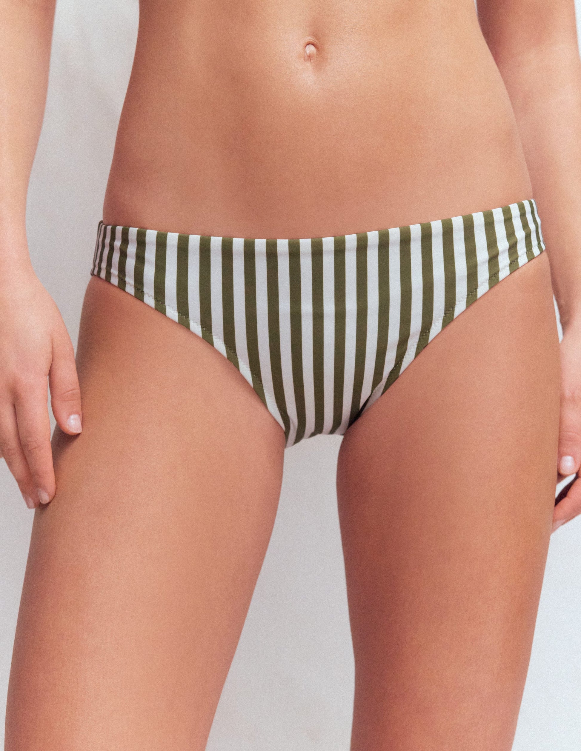 Classic Bikini Bottoms-Olive, Ivory Stripe-4