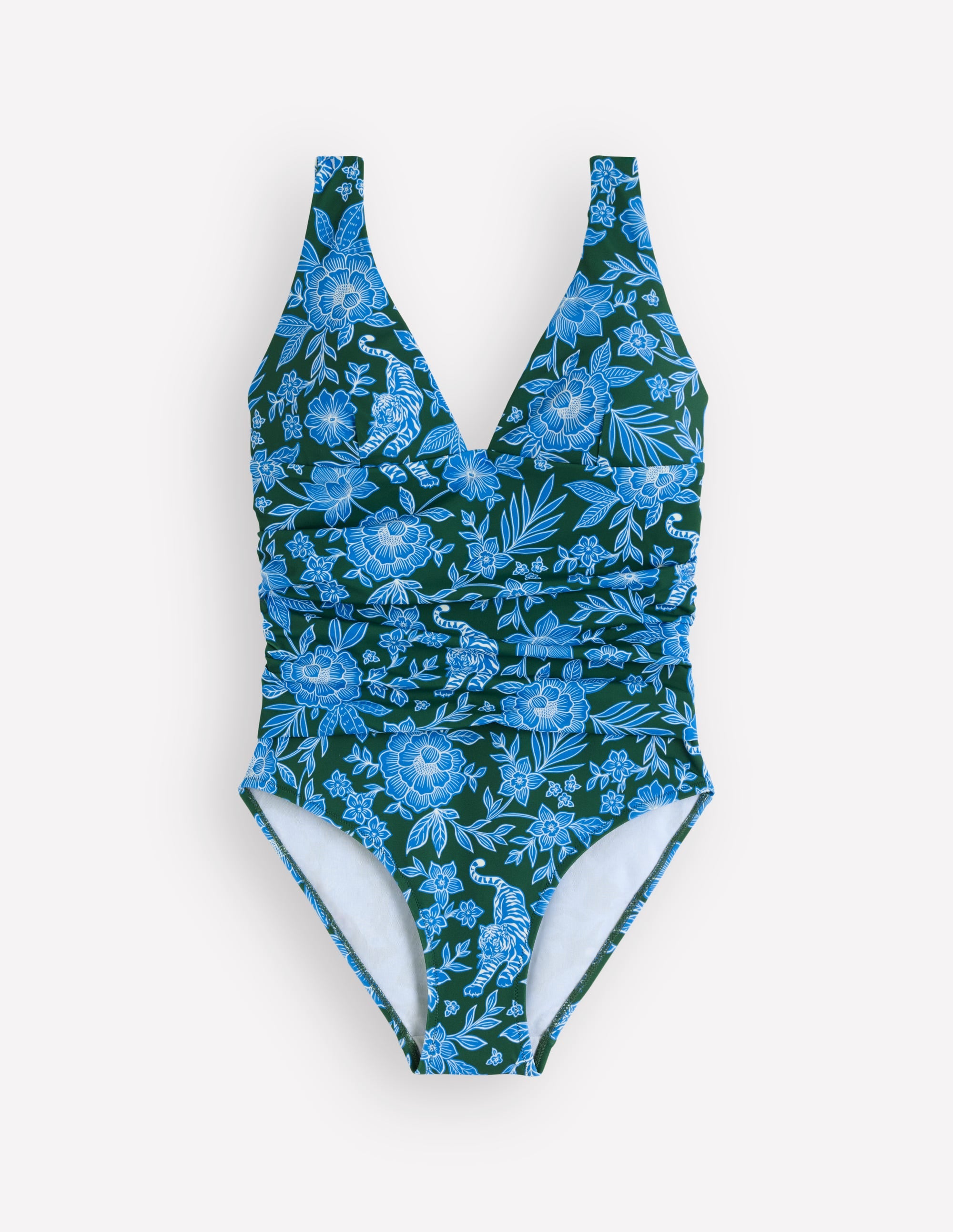 Mykonos Deep V Swimsuit-Dark Green, Paradise | Boden UK Mykonos Deep V Swimsuit-Dark Green, Paradise | Boden UK