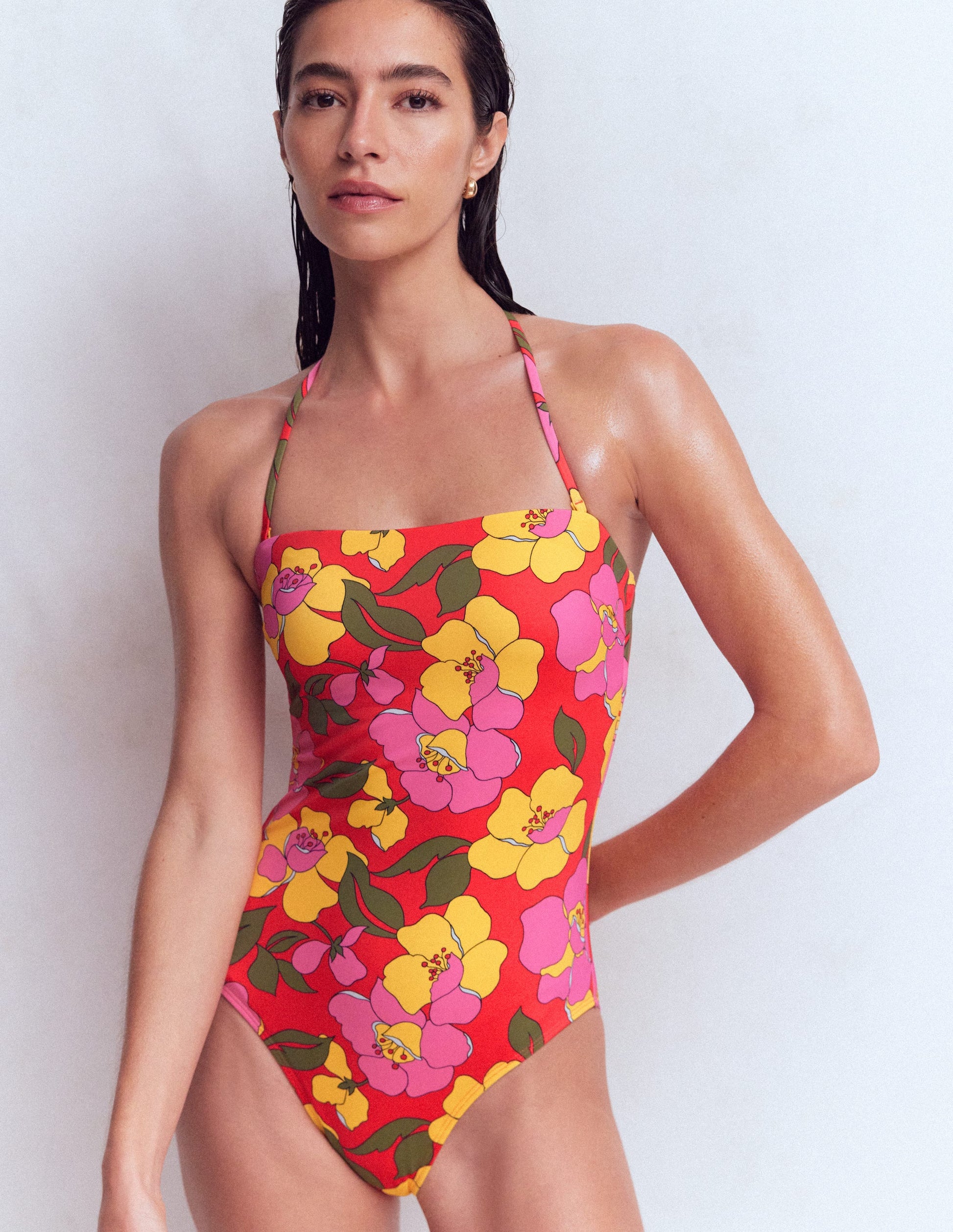 Paros Bandeau Swimsuit-Red, Radiant Bloom-1