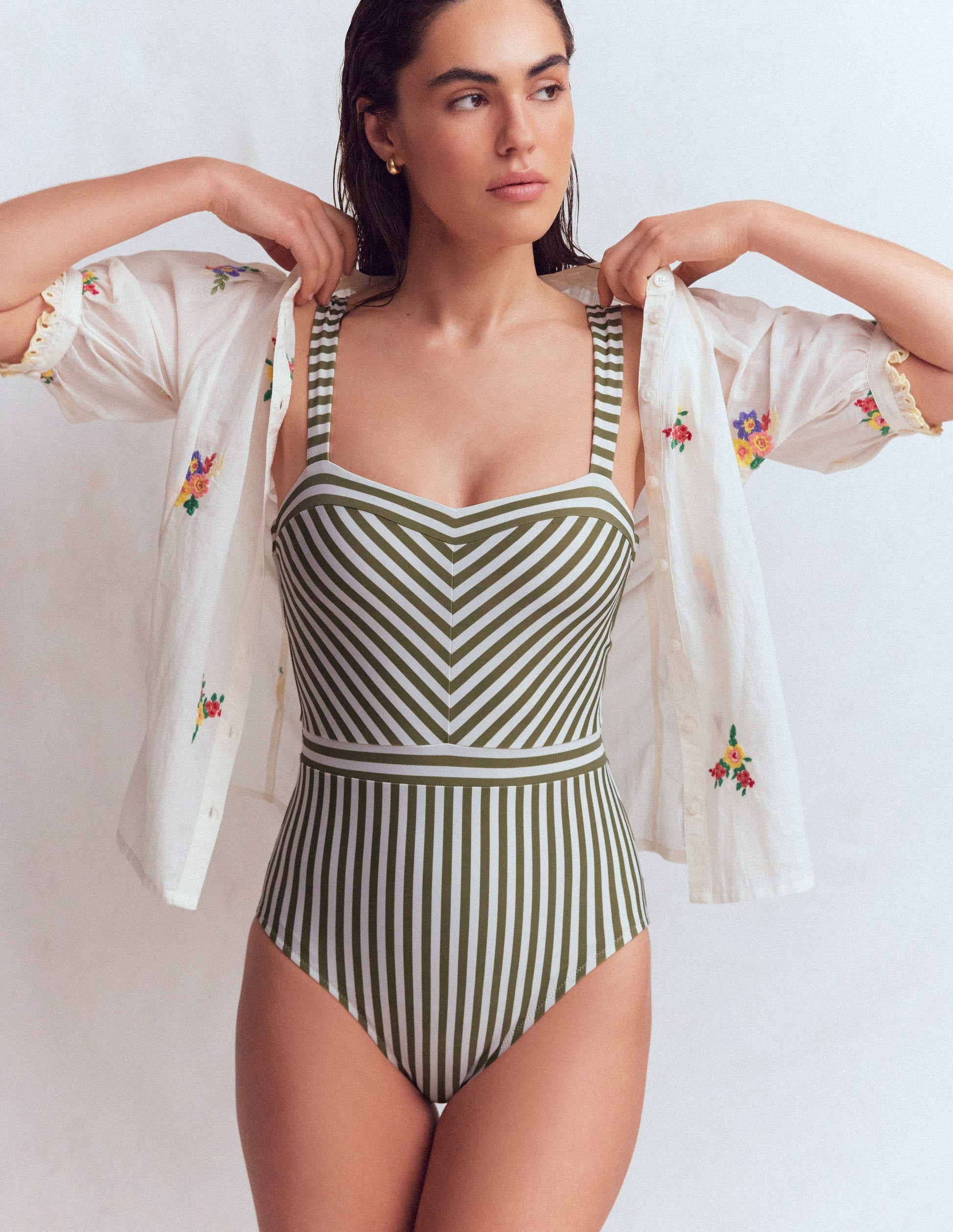 Clean Sweetheart Swimsuit-Olive Ivory Stripe-3