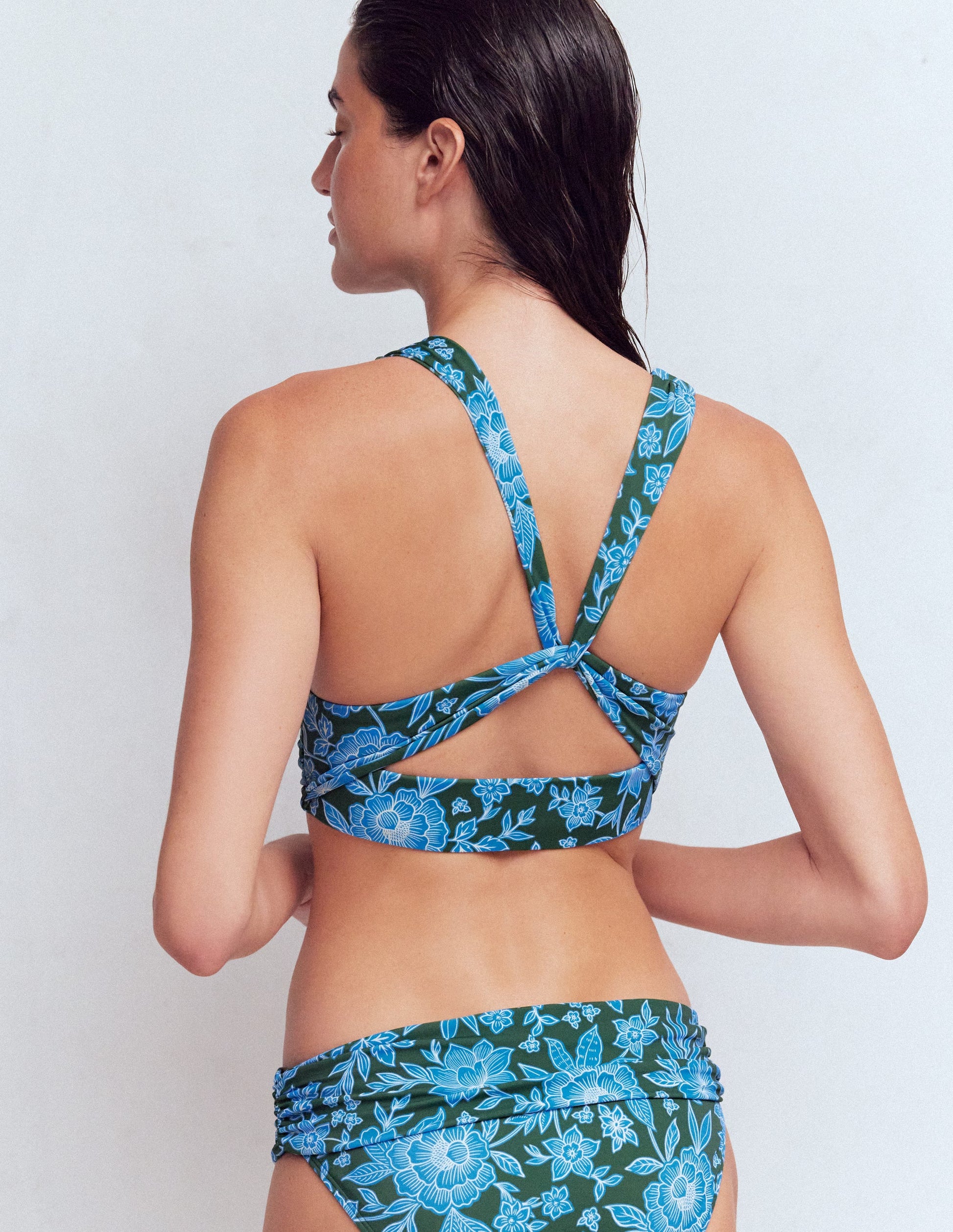 Mykonos Deep V Bikini Top-Dark Green, Ocean Blossom-2